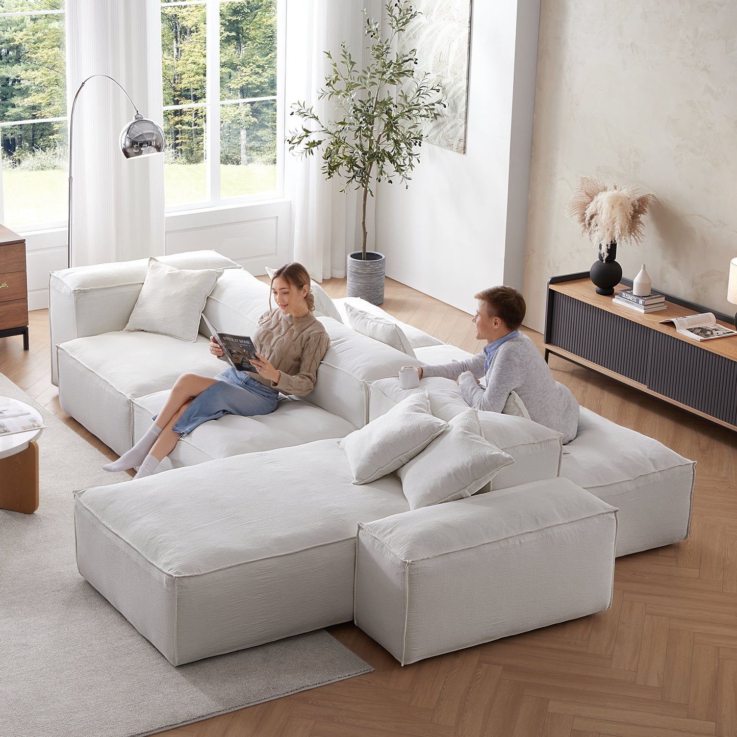 Freedom Modular White Double Sided Sectional Sofa-White