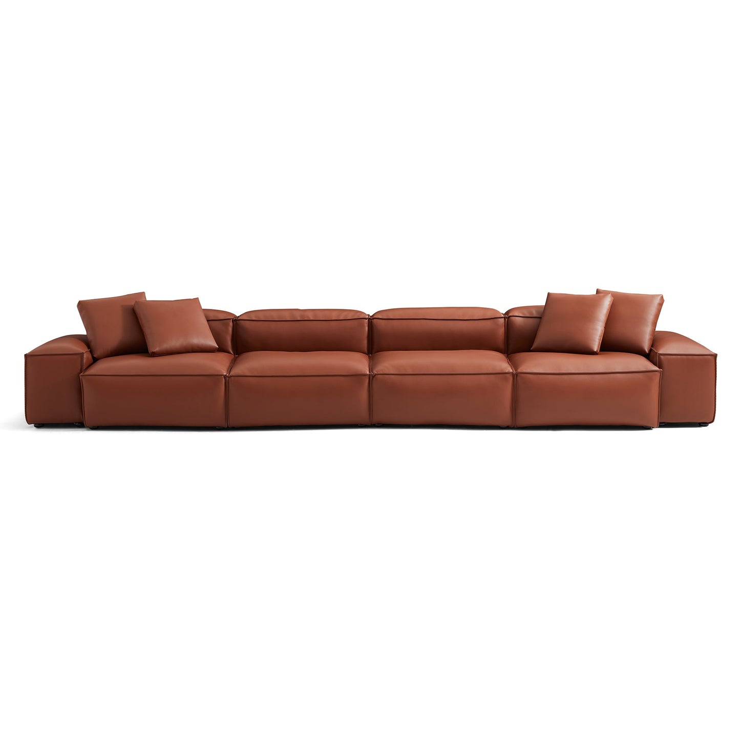 Cube Modular Brown Genuine Leather Sofa-Brown-180.3"-Low