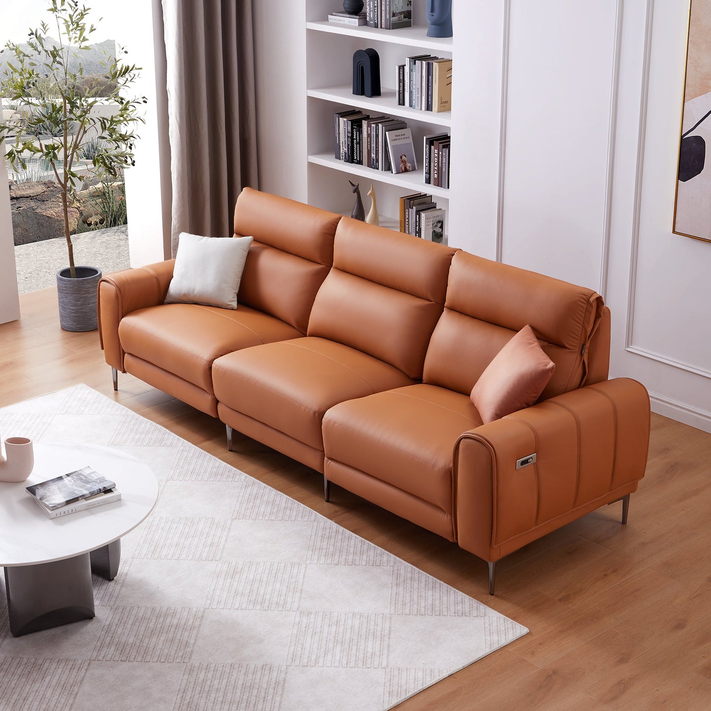 Louis Leather Power Recliner Sofa-Orange