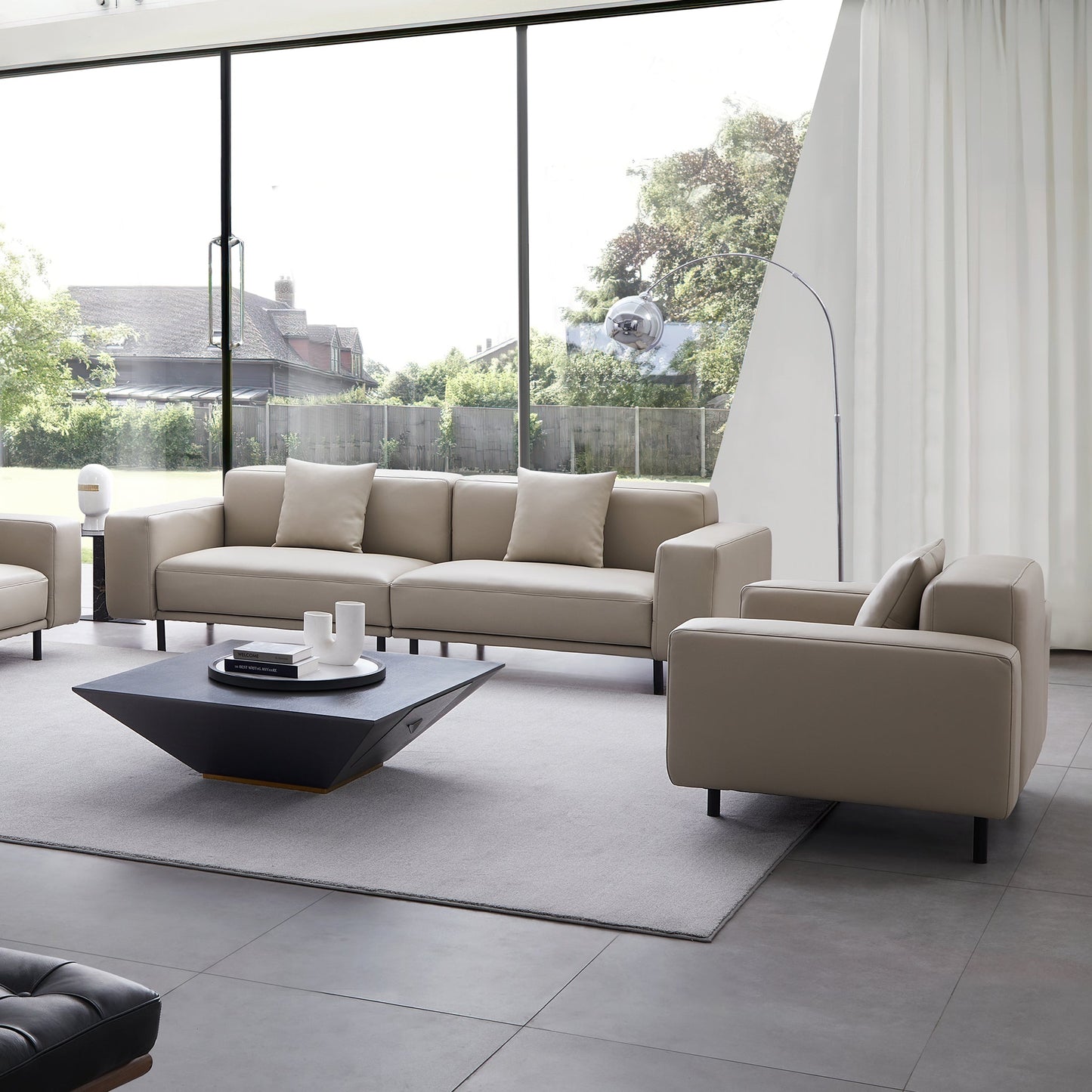 Noble Beige Leather Sofa Set-Beige