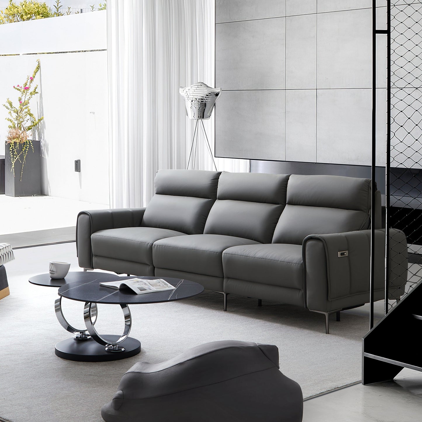 Louis Leather Power Recliner Sofa-Gray