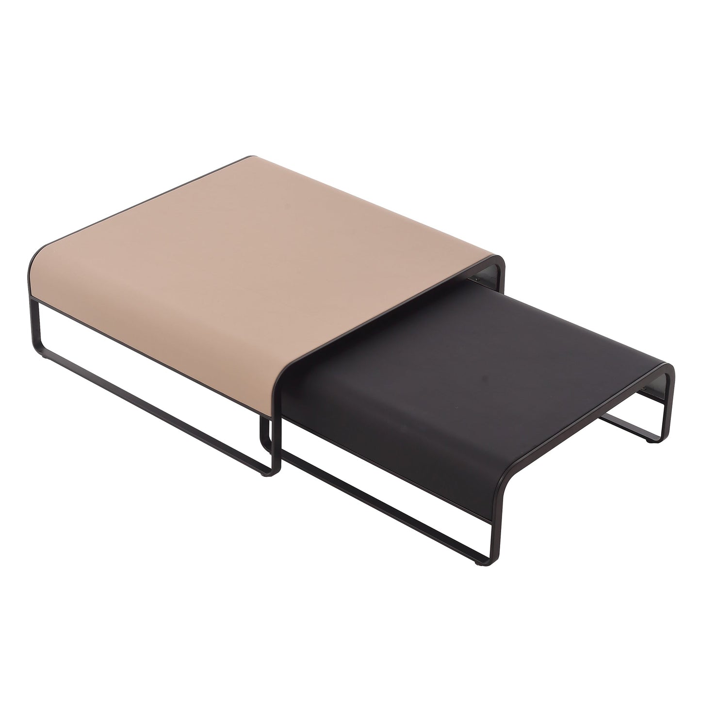 Modern Duet Coffee Table Set-39.4″ & 31.5″-Khaki & Black