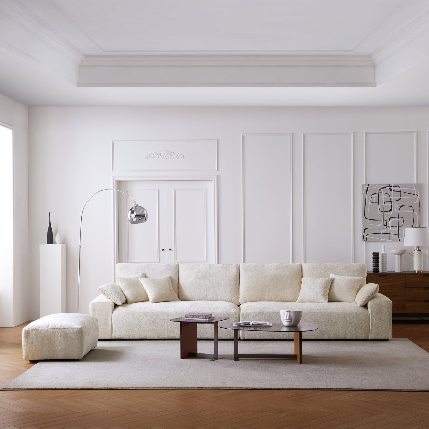 The Empress Gray Sofa and Ottoman-Beige