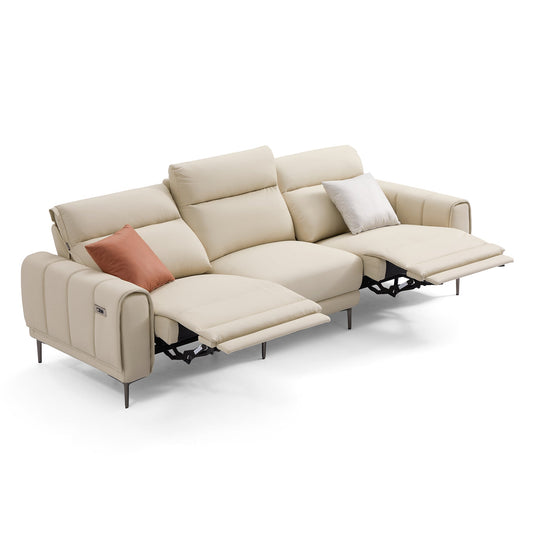 Louis Beige Leather Power Recliner Sleeper Sofa-hidden