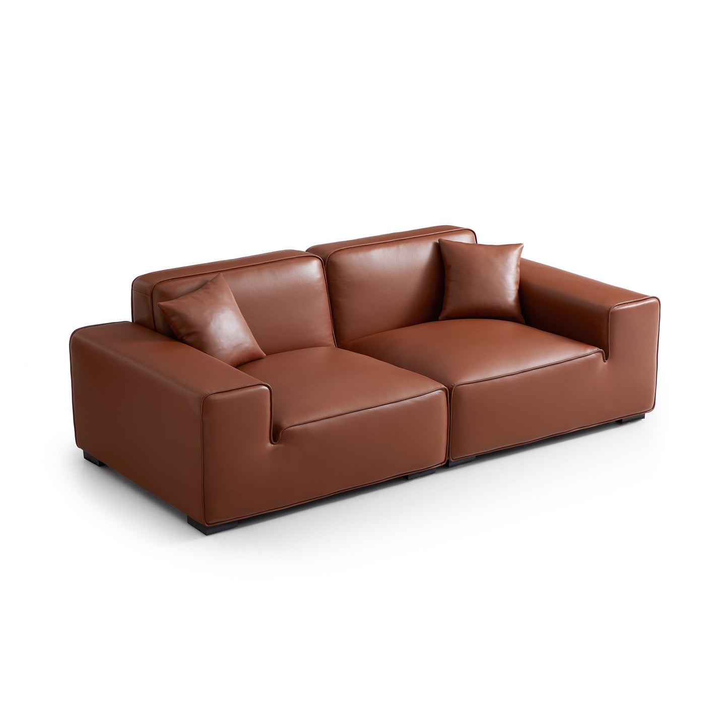 Domus Modular Black Leather Sofa-Brown-94.5″