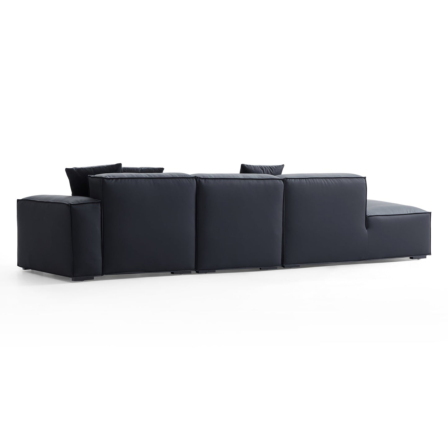 Geometry Minimalist Black Leather Sofa-Black