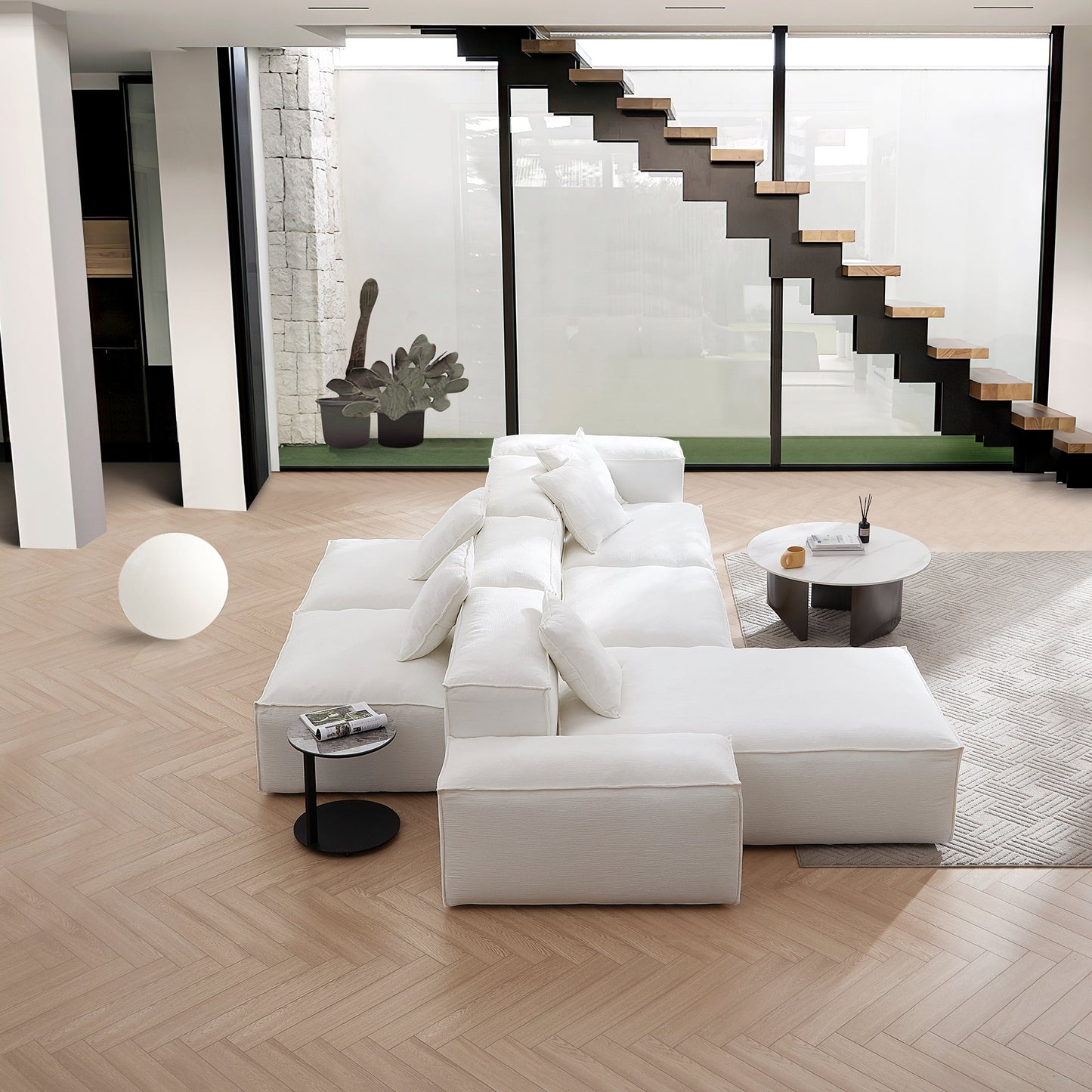 Freedom Modular Khaki Double Sided Sectional Sofa-White