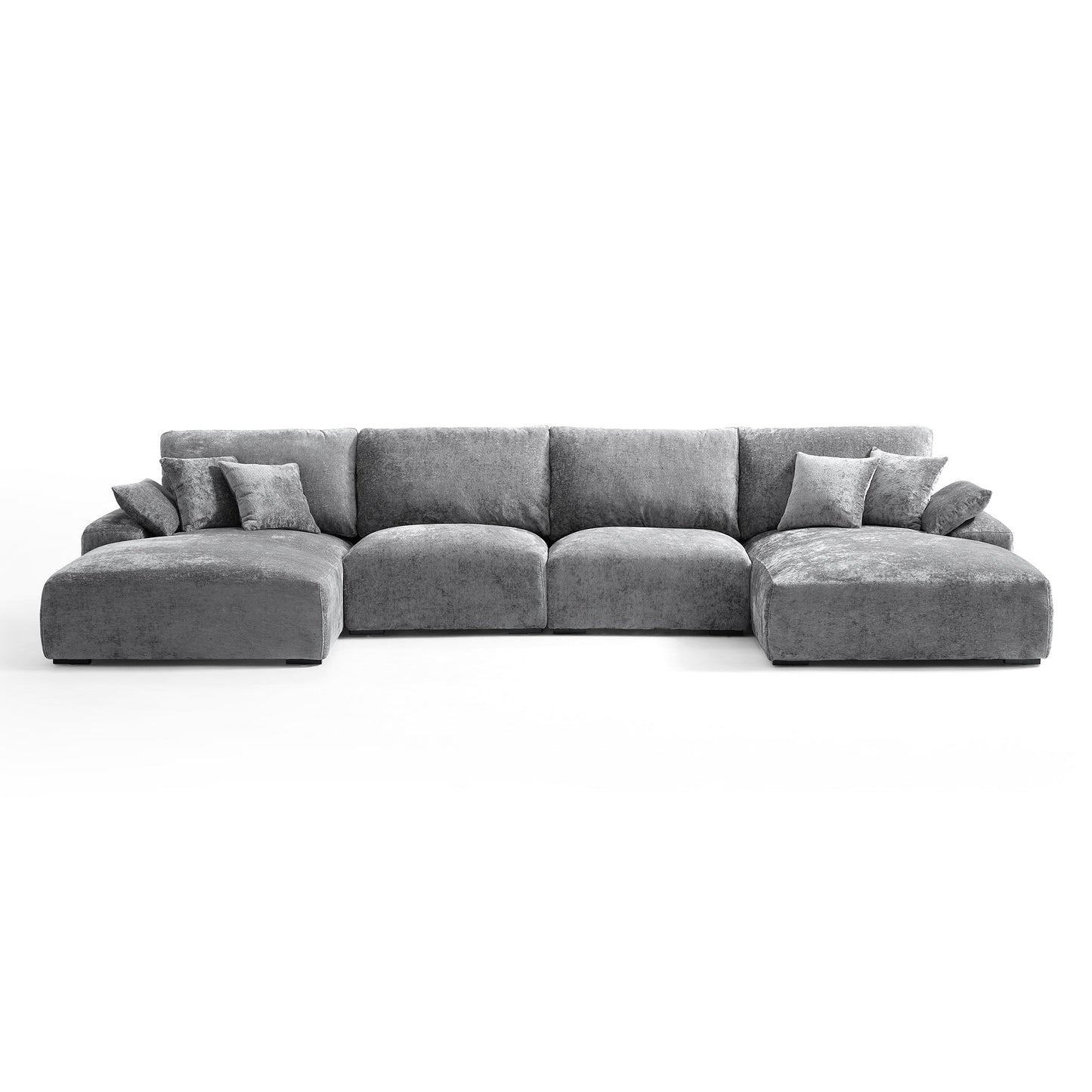 The Empress Beige U-Shaped Sectional Sofa-Gray-161.4"