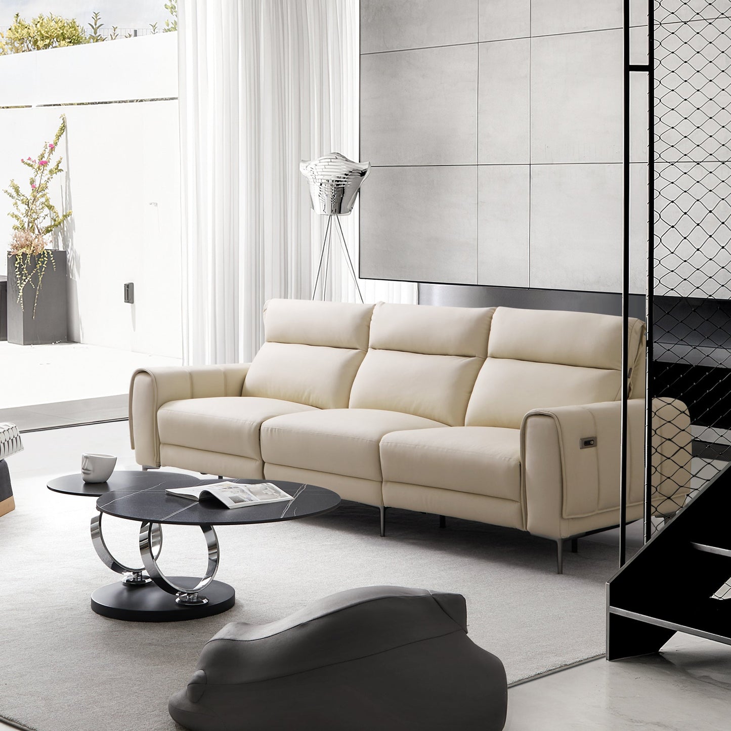 Louis Beige Leather Power Recliner Sleeper Sofa-Beige