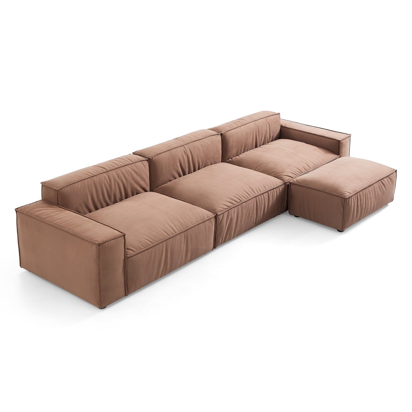Luxury Minimalist Brown Fabric Sofa and Ottoman-Brown-140.2″