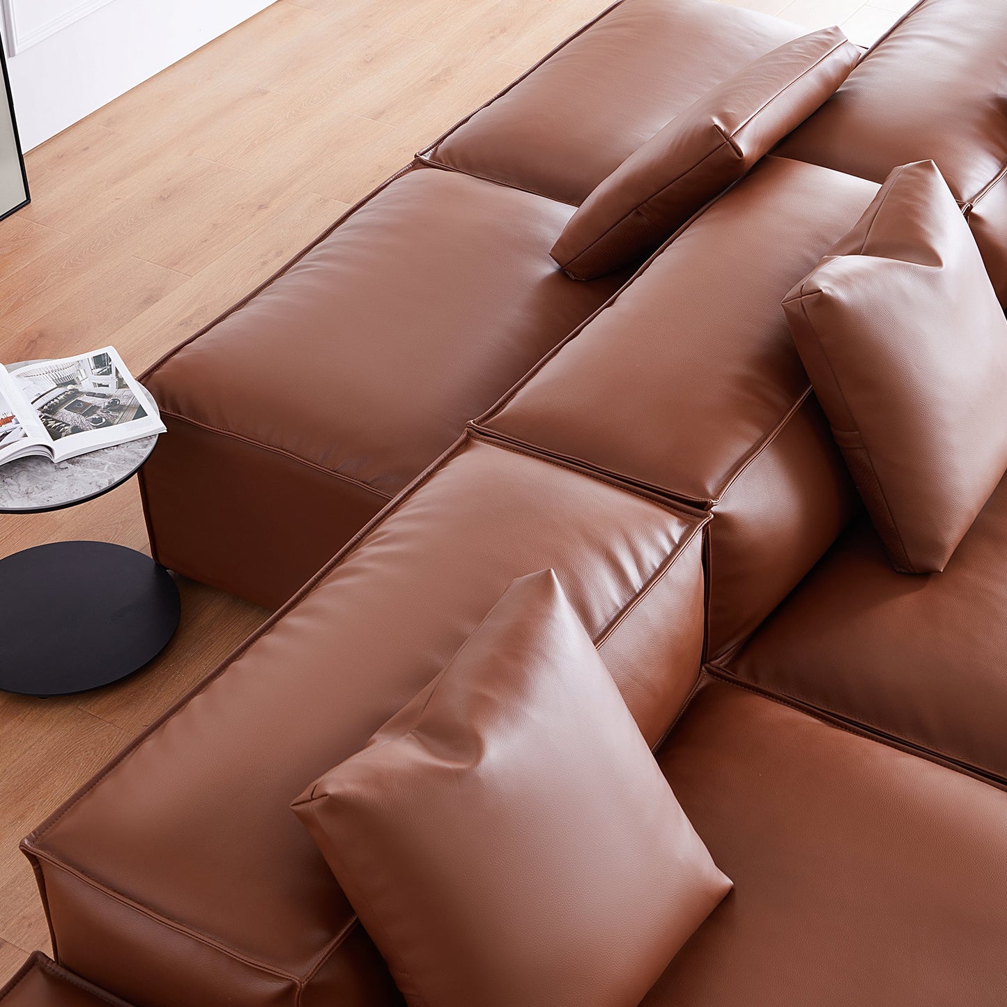 Flex Modular Brown Genuine Leather Double Sided Sectional-Brown