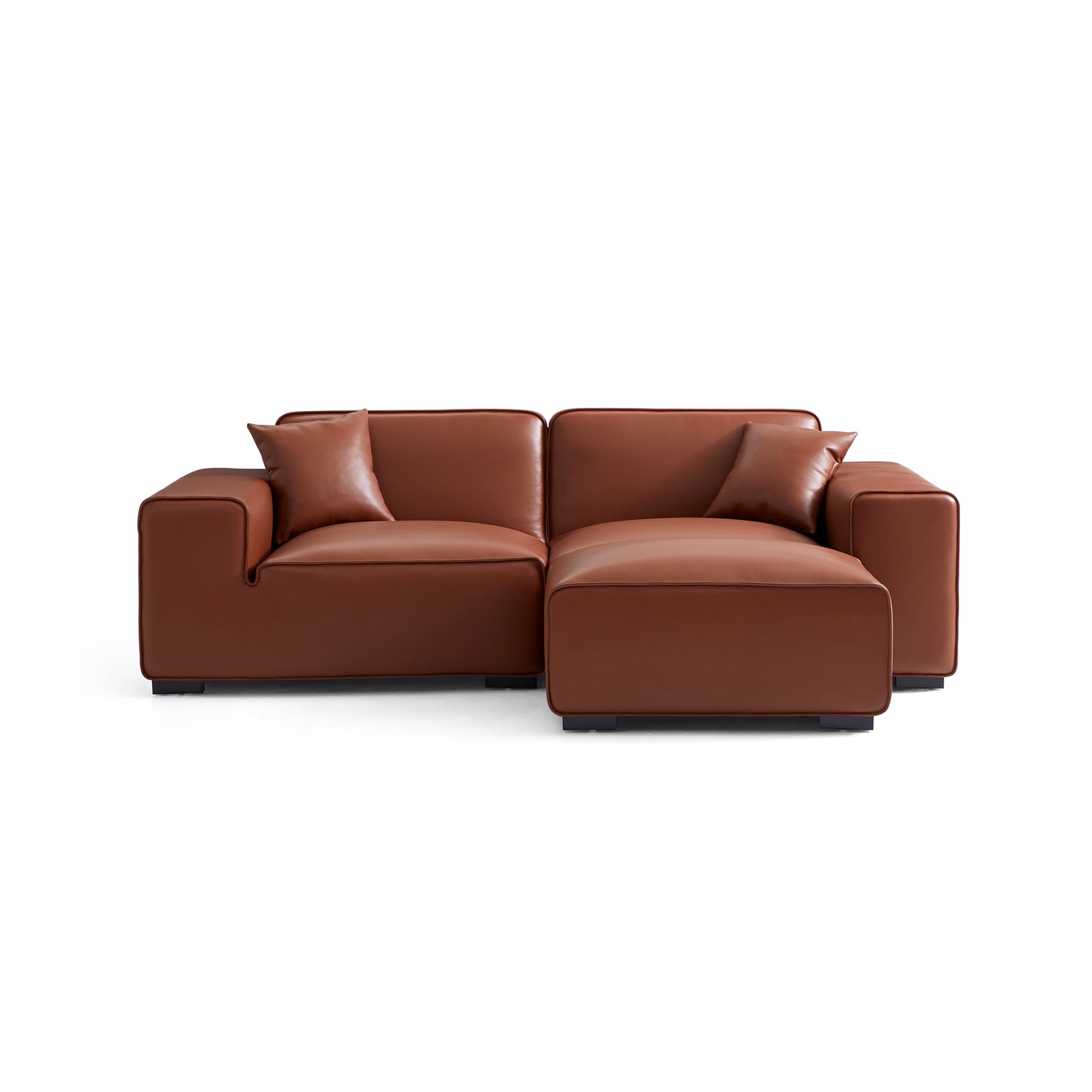 Domus Modular Khaki Leather Sofa and Ottoman-Brown-94.5"