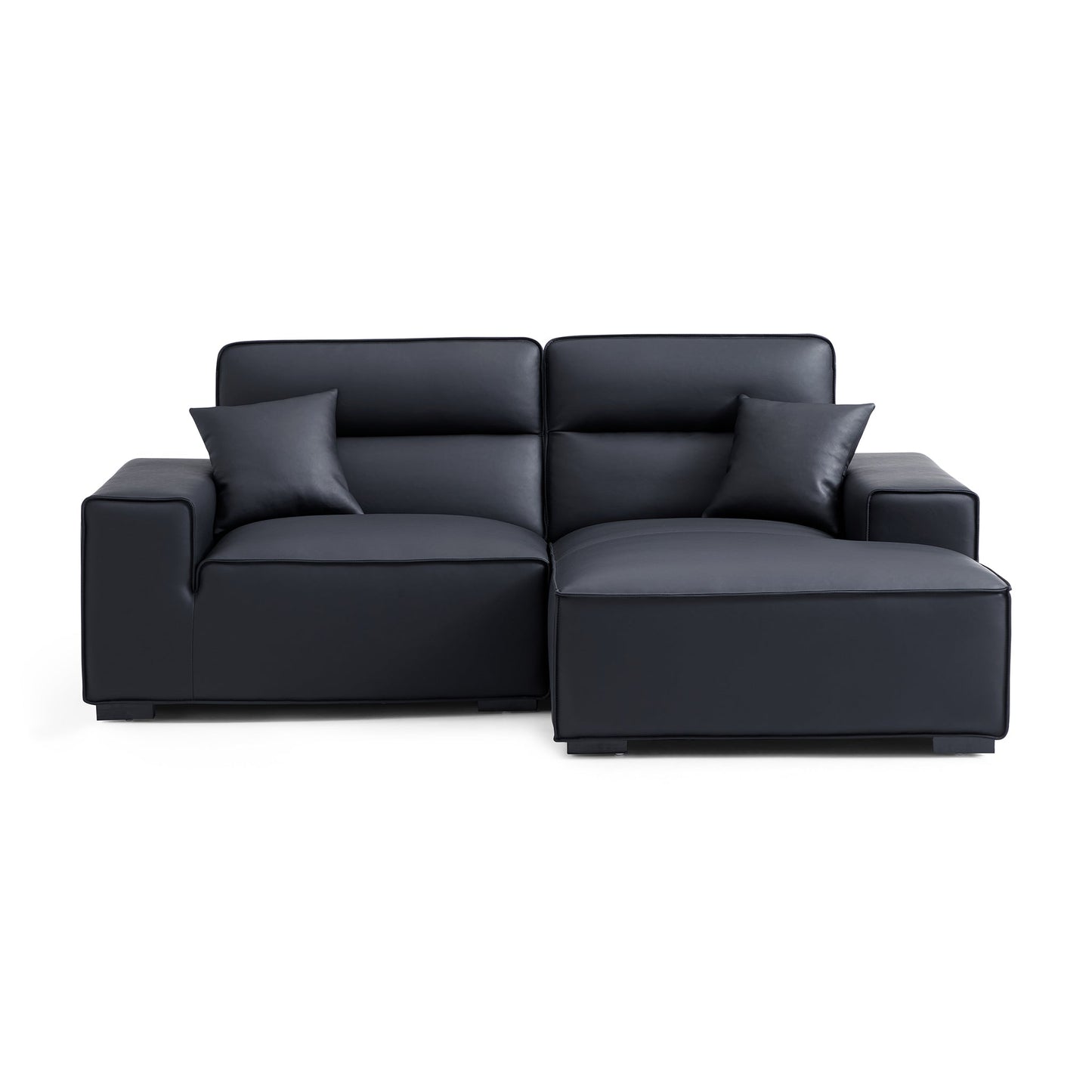 Domus High Back Modular Leather Sectional-Black-89.8"-Facing Right