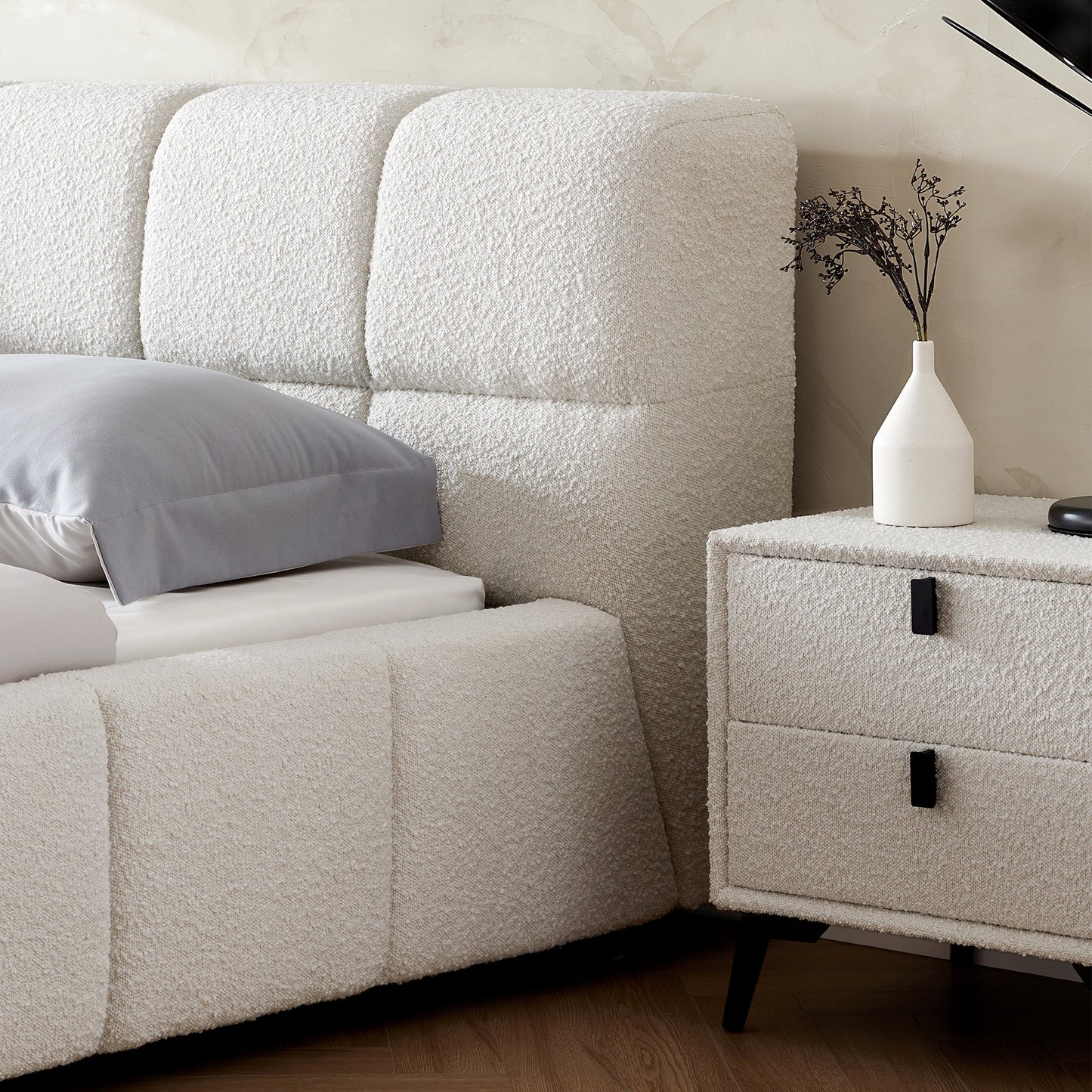 Cushy Boucle Fabric Bed-White