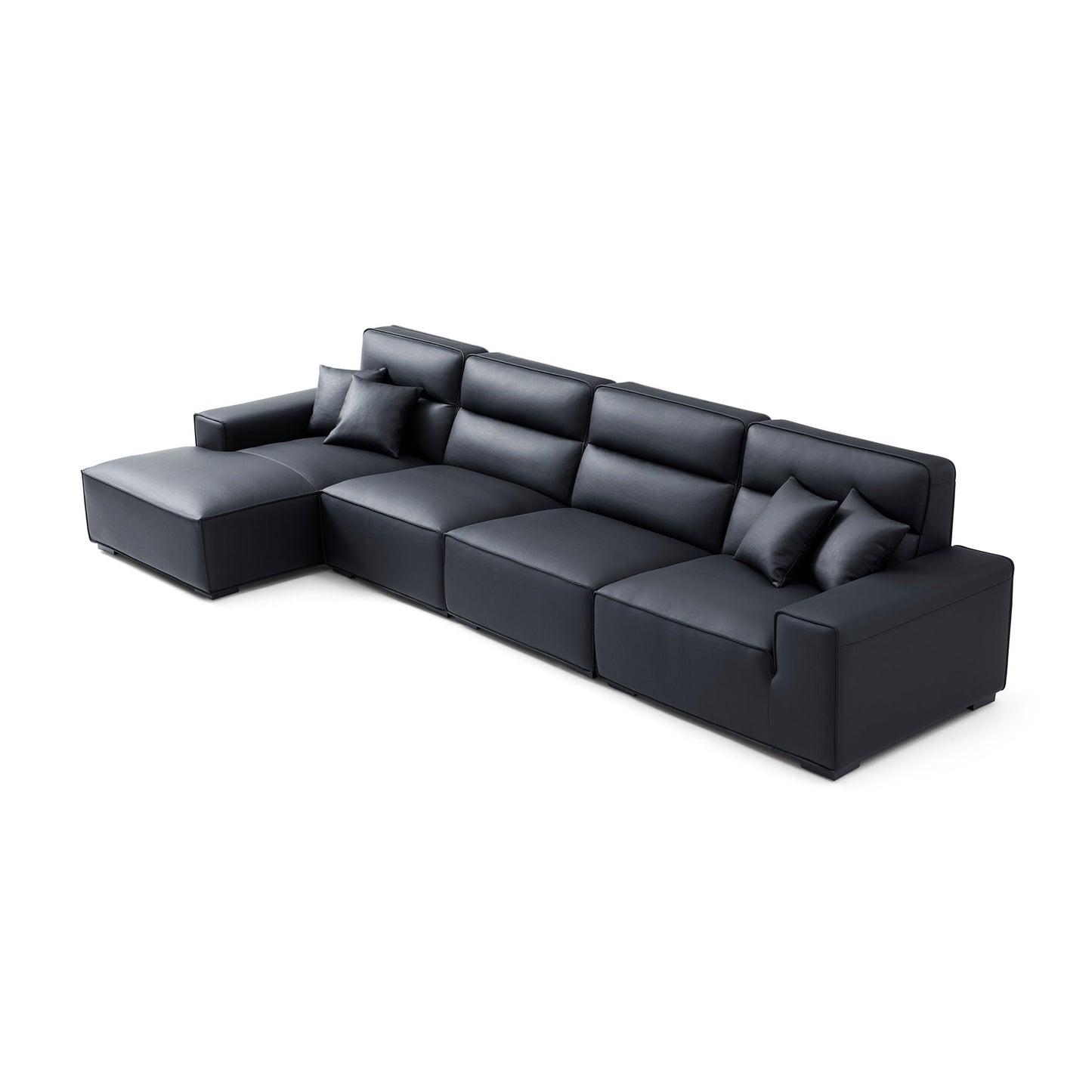 Domus High Back Modular Leather Sectional-Black-160.6"-Facing Left