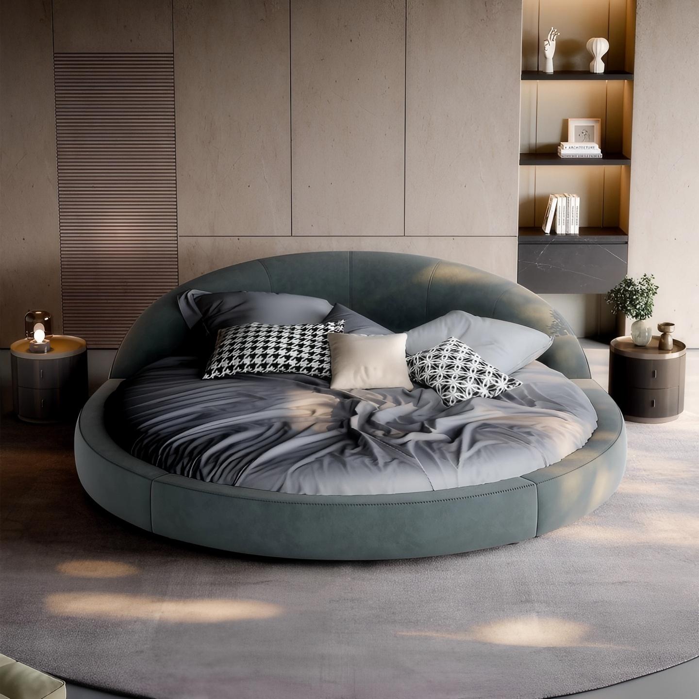 Matcha Mousse Velvet Round Bed