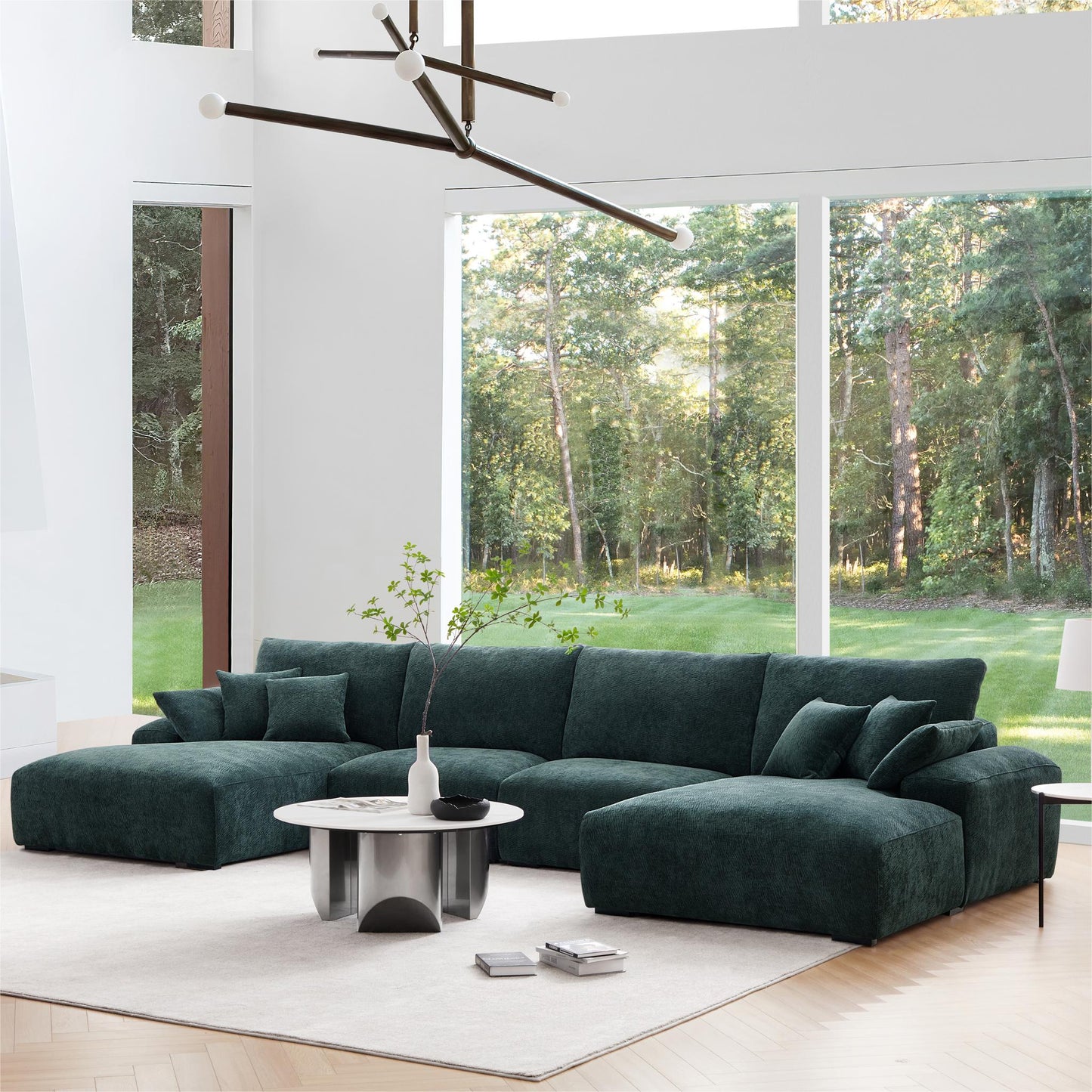 The Empress Green U Shaped Sectional-Green