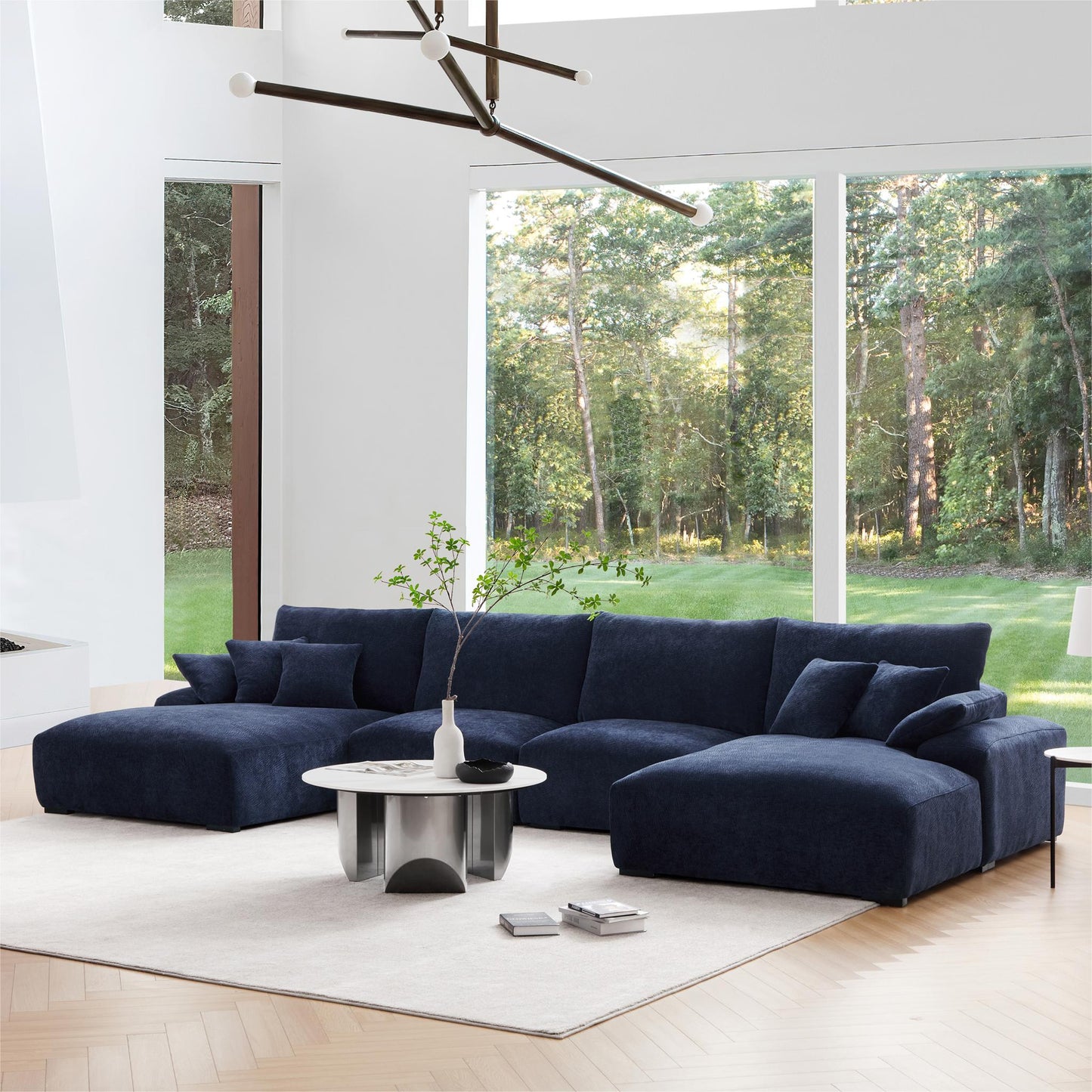 The Empress Navy Blue U Shaped Sectional-Navy Blue