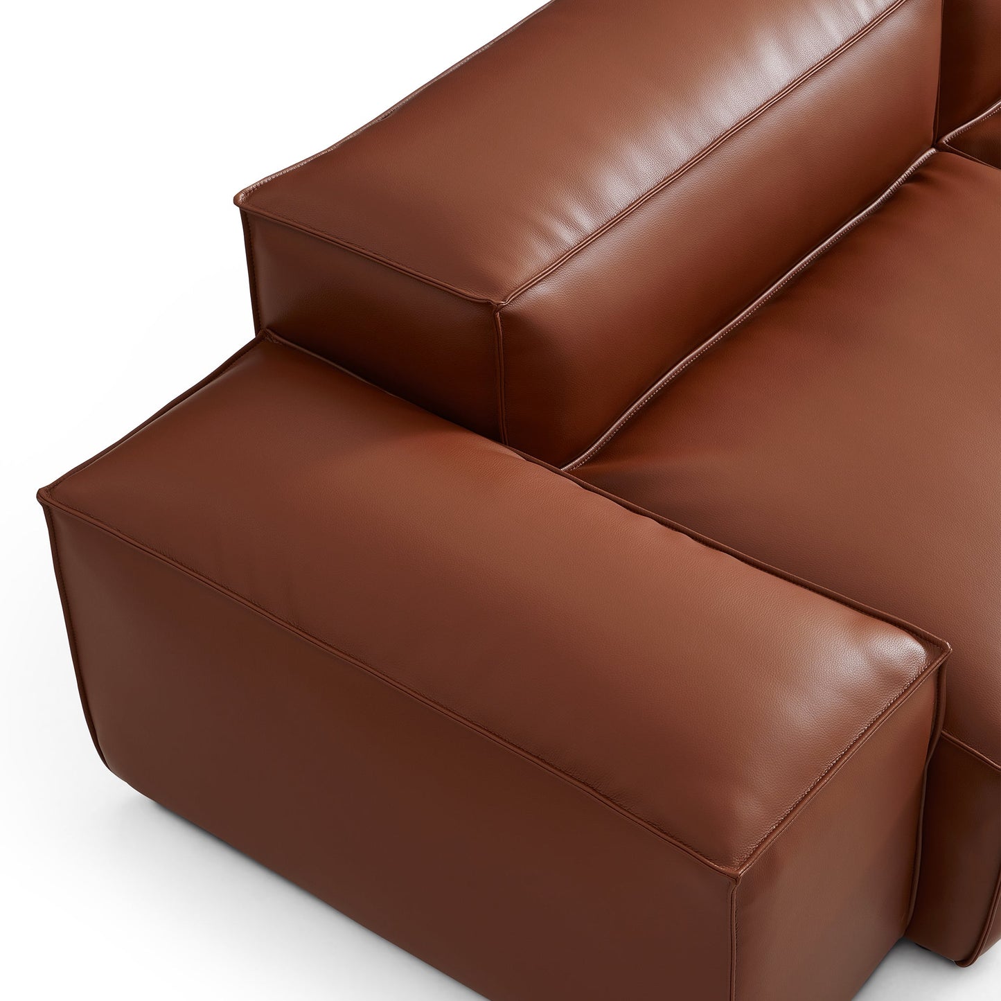 Cube Modular Brown Genuine Leather Sectional-Brown