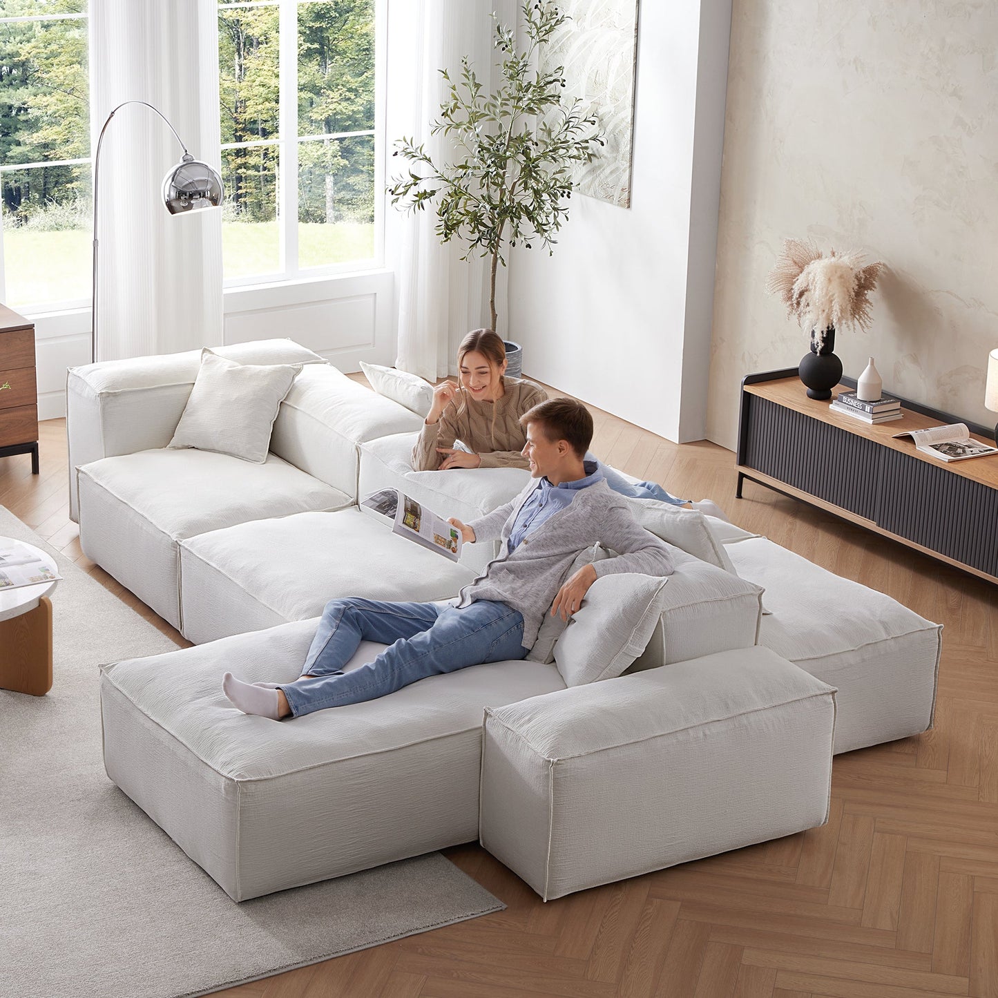 Freedom Modular White Double Sided Sectional Sofa-White