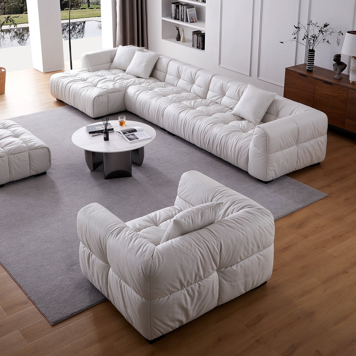 Boba Black Leathaire Sectional Set-White