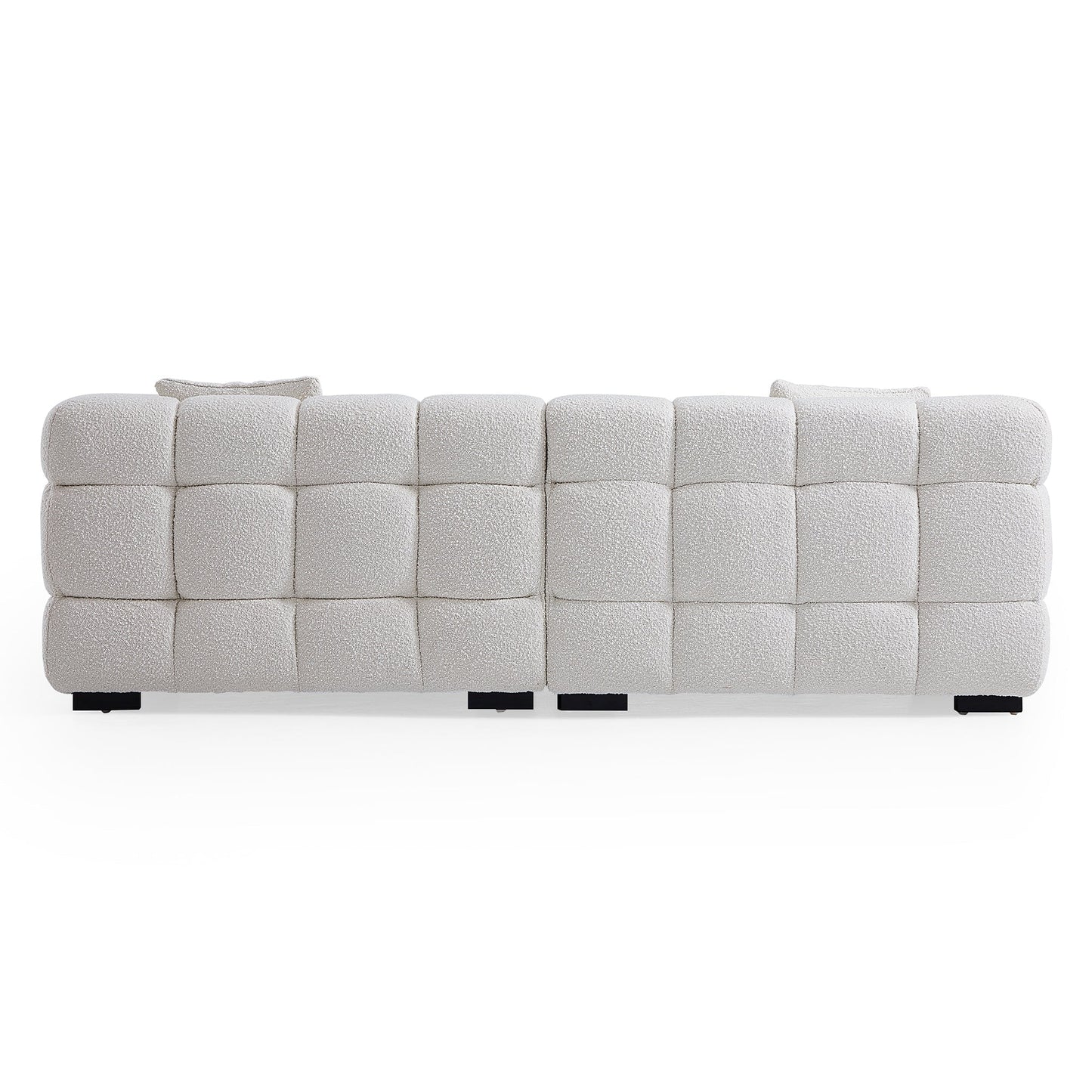 Cushy Cream Boucle Fabric Tufted Sofa With Ottoman-White
