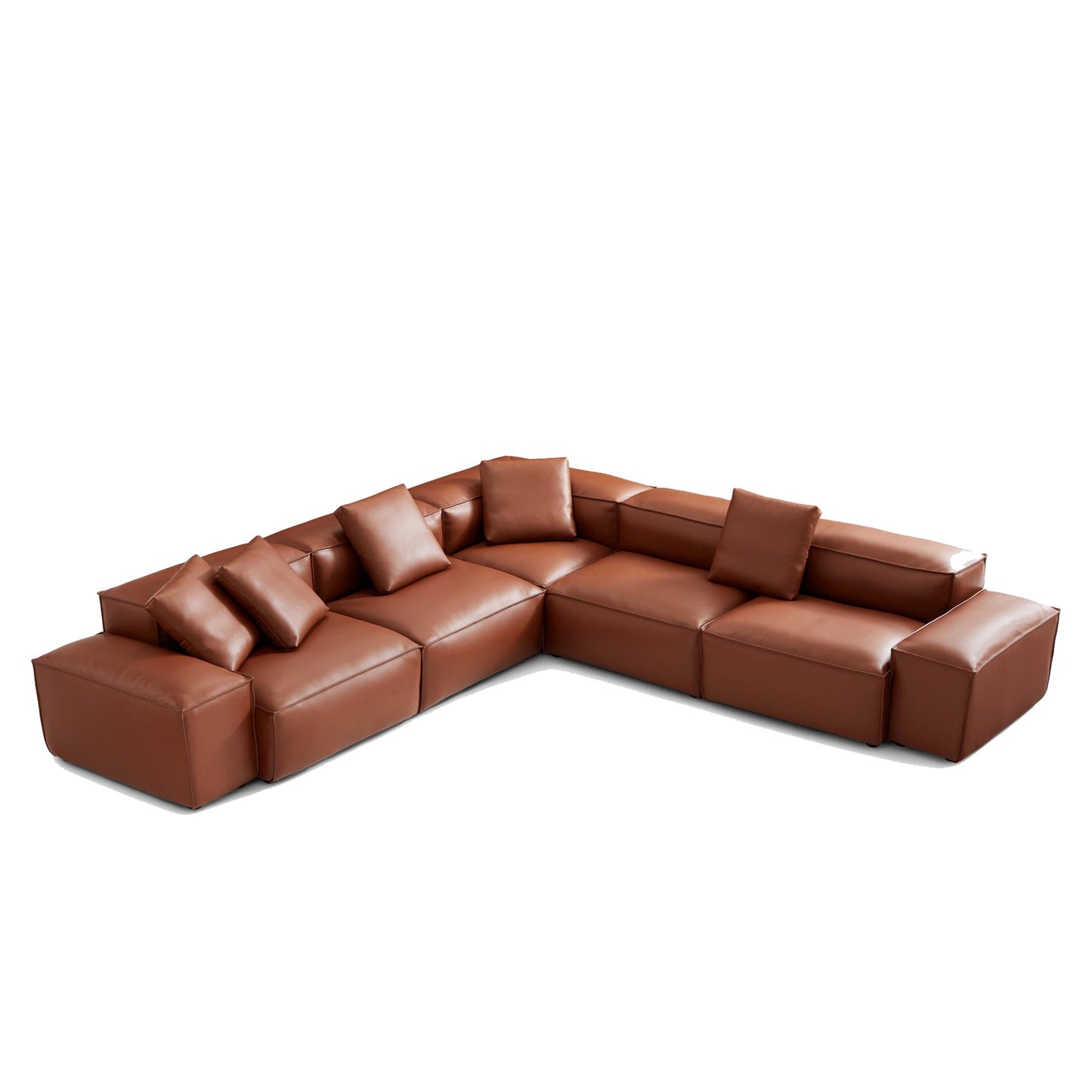 Canapé d'angle modulaire Cube en cuir véritable marron