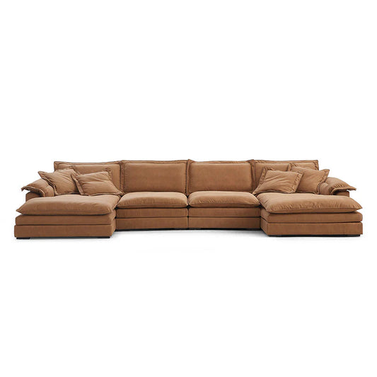 Sandwich Double Chaise Sectional Camel / Air Leather