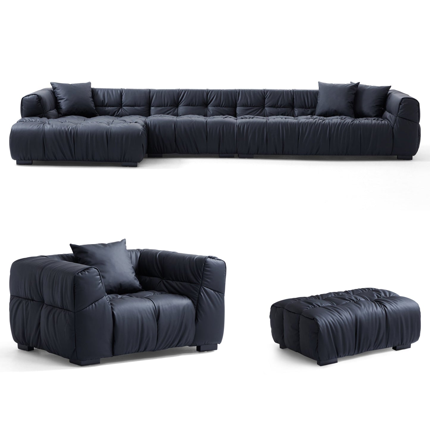 Boba Black Leathaire Sectional Set-Black-153.5″-Facing Left