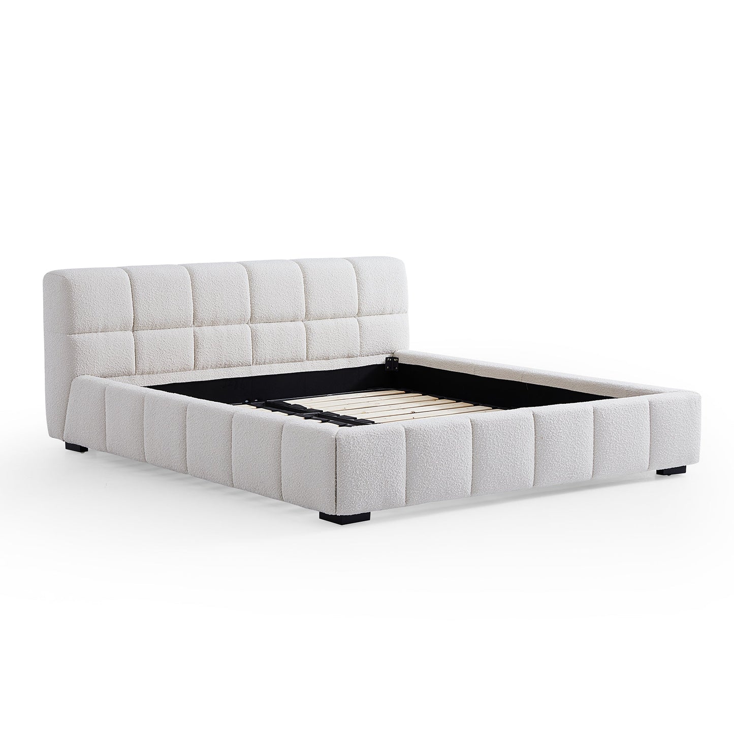 Cushy Boucle Fabric Bed-White