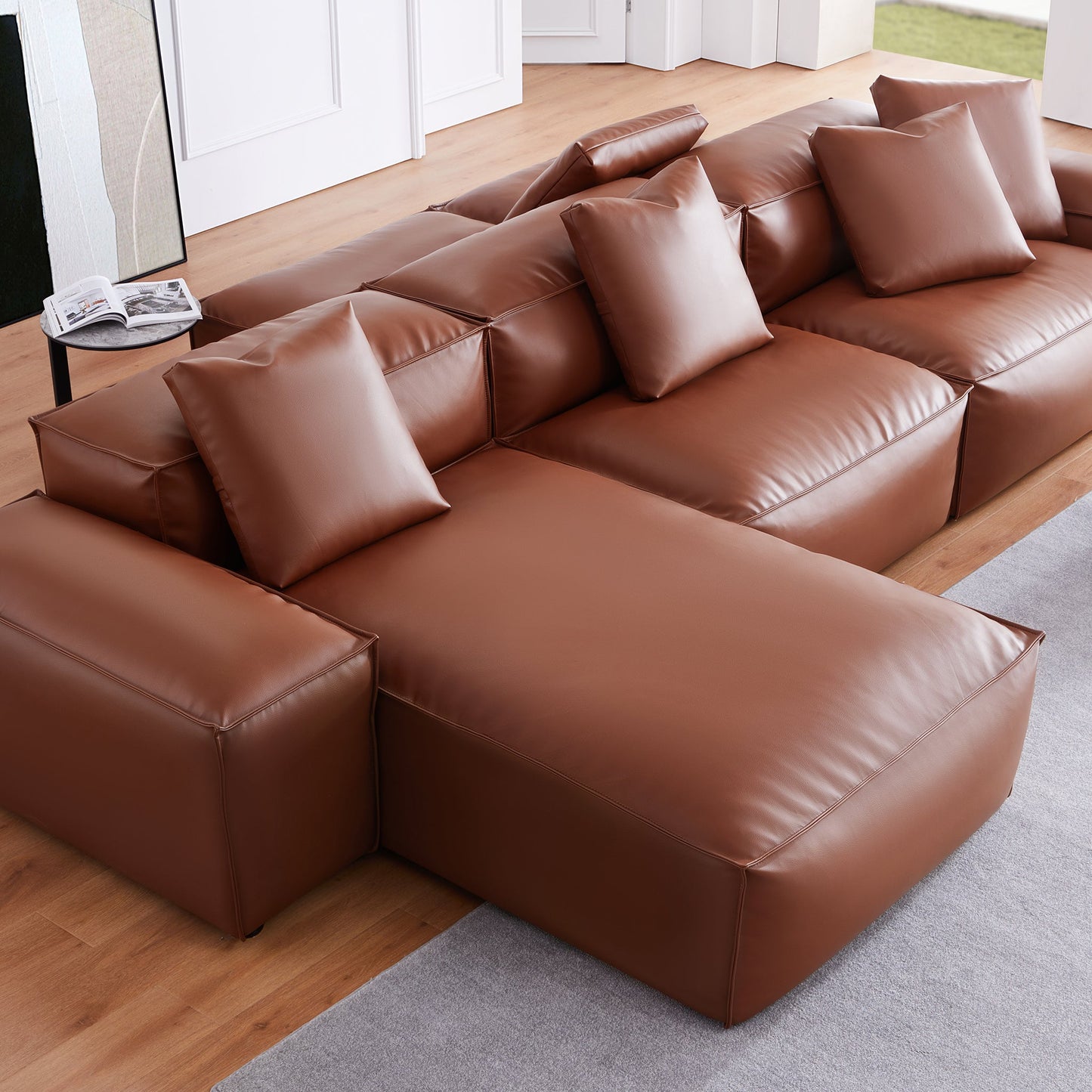 Flex Modular Brown Genuine Leather Double Sided Sectional-Brown