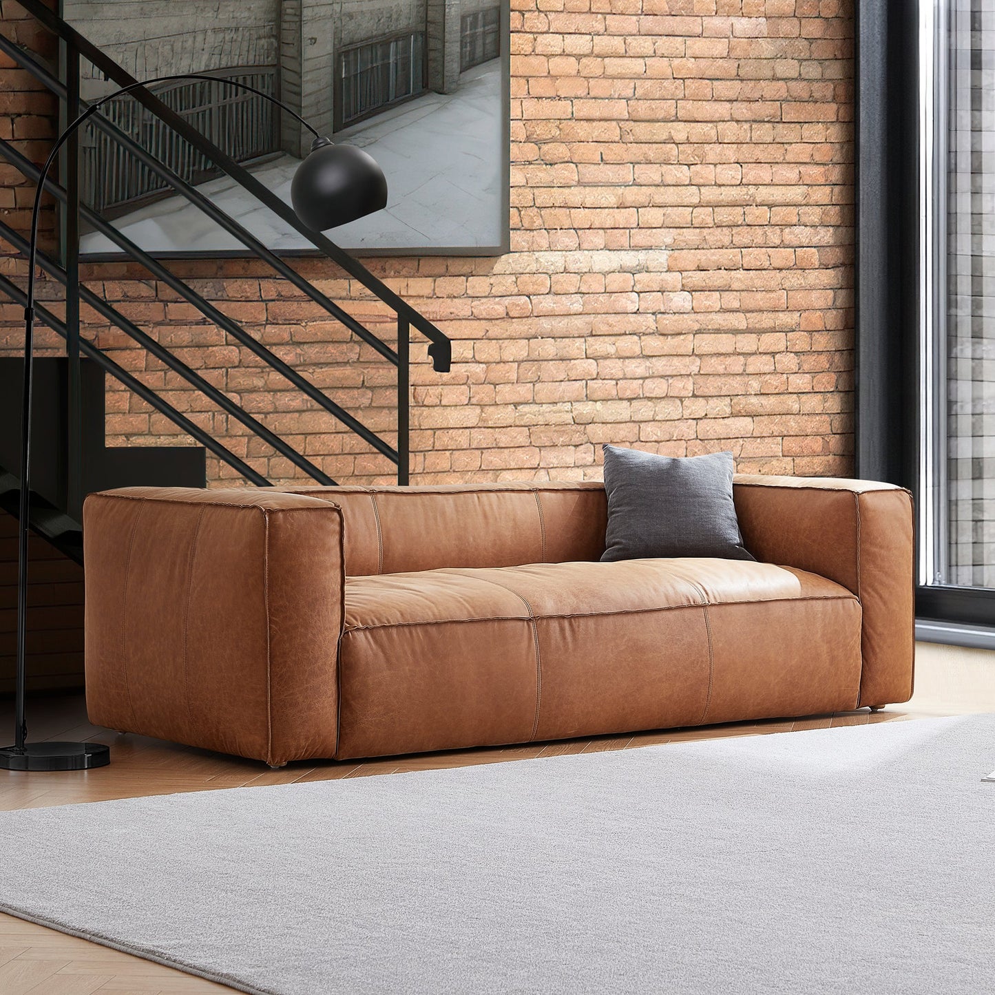 Rusty Tan Genuine Leather Tuxedo Sofa-Tan