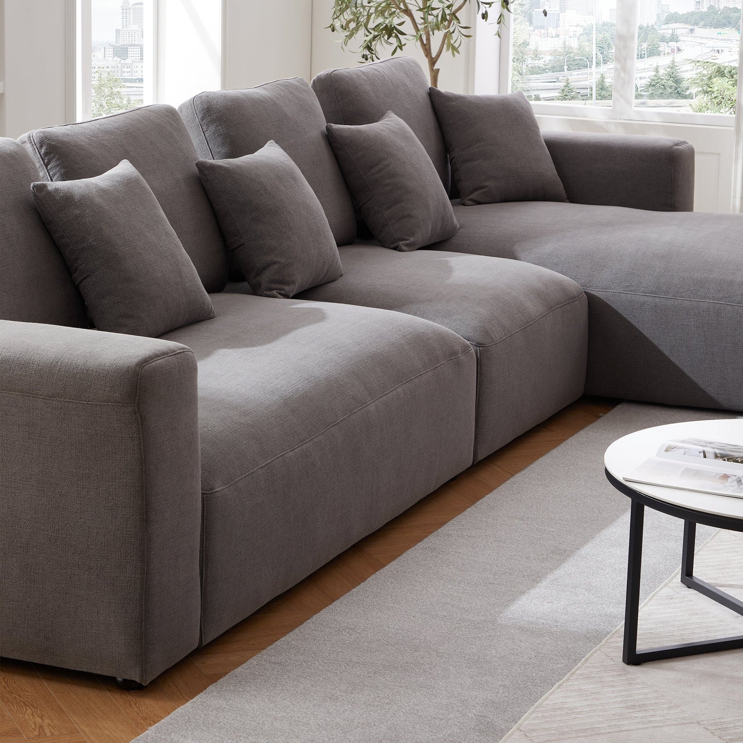 Nathan Modular Dark Gray Natural Linen Sectional Sofa-Dark Gray