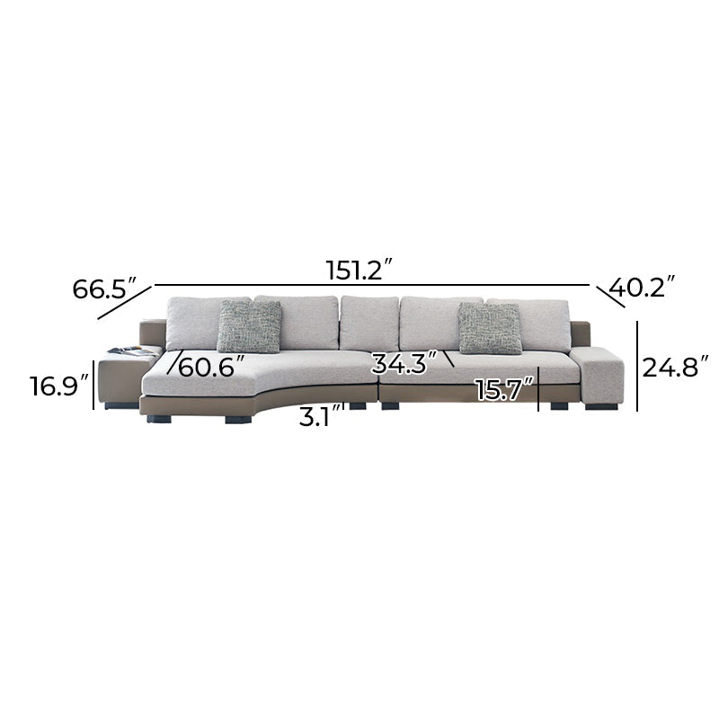 Arles Curved Gray Fabric Sectional-Gray-Facing Left-151.2″