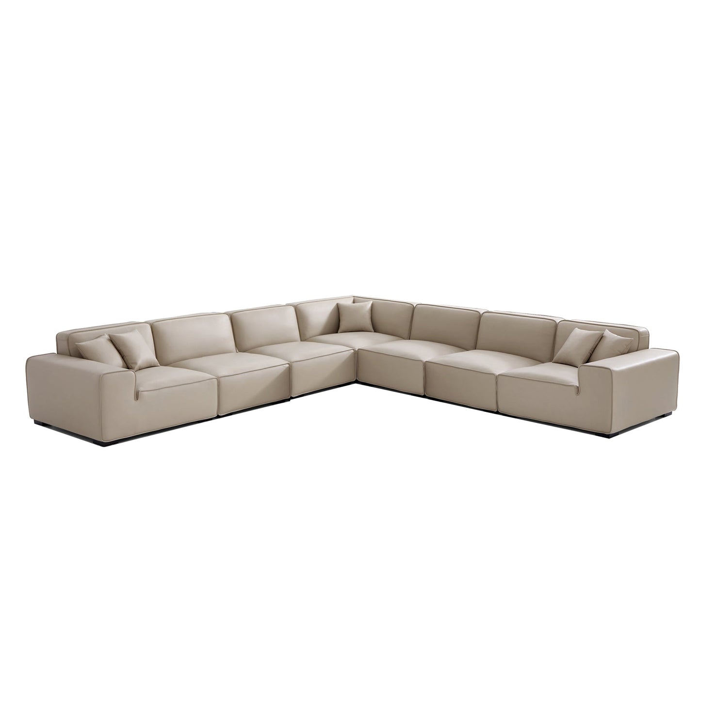 Domus Modular Beige Leather L Shaped Sectional-Beige-7 Seater(162.2")