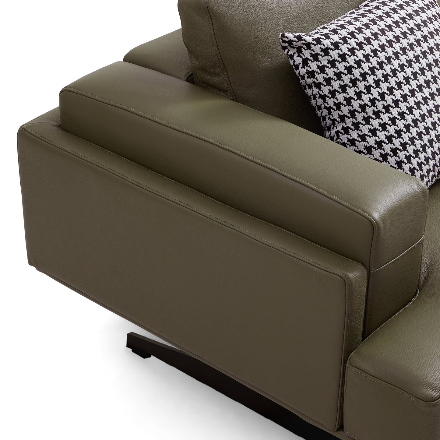 Olivia Top Grain Genuine Leather Armchair-Olive