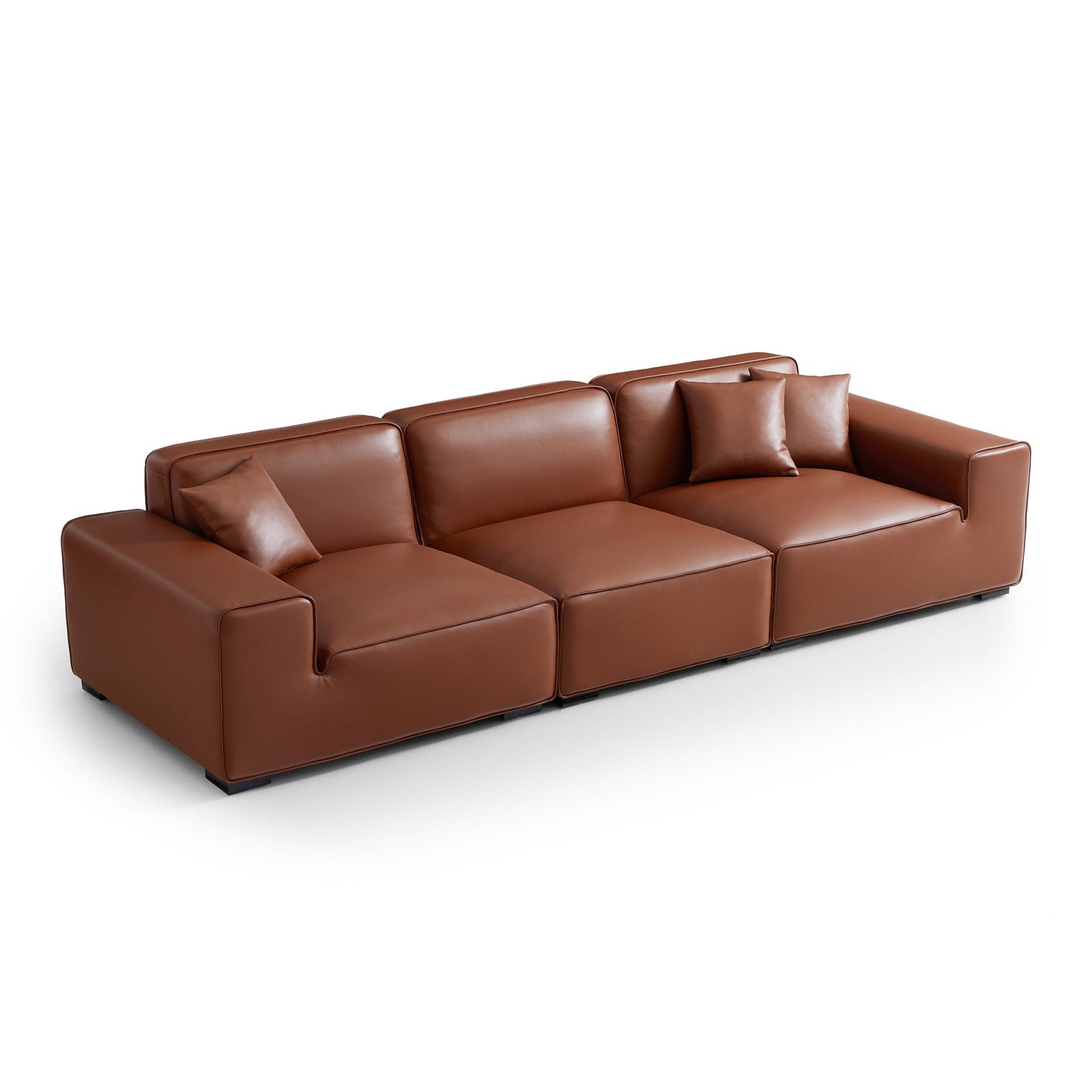 Domus Modular Black Leather Sofa-Brown-129.9″