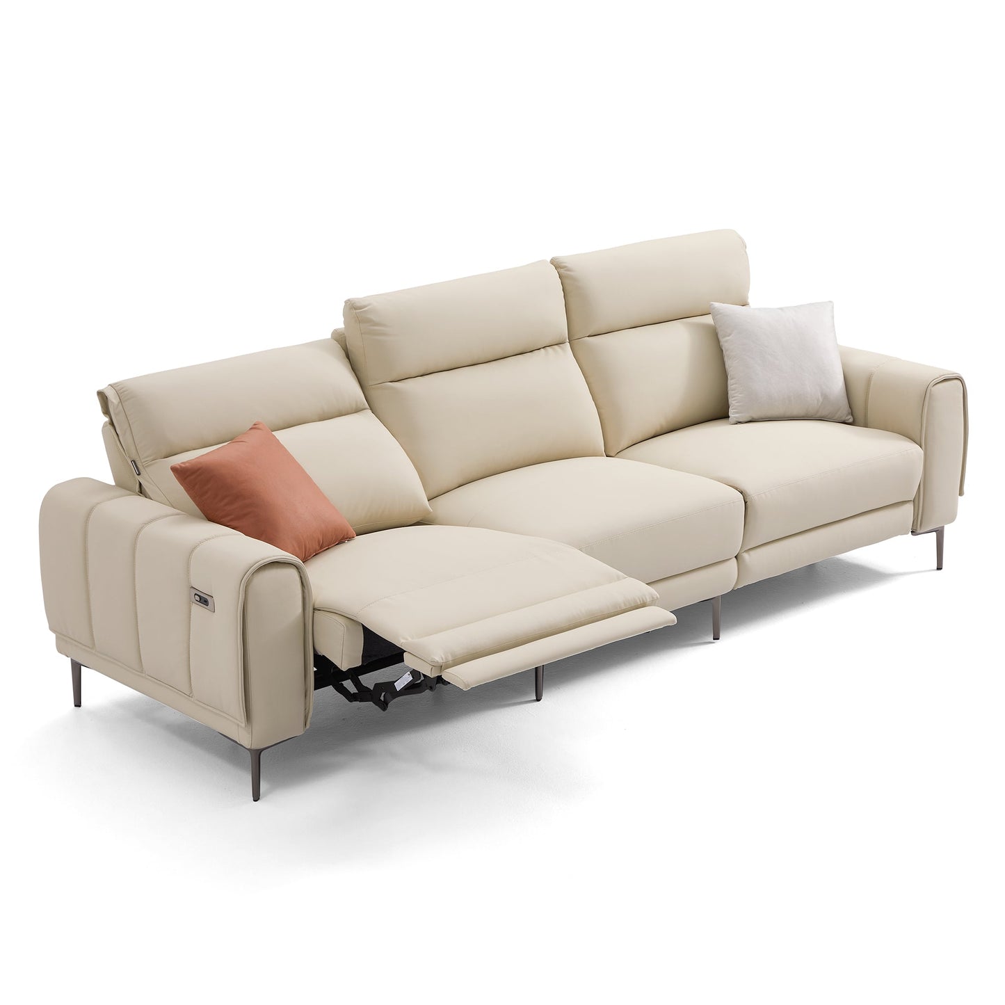 Louis Leather Power Recliner Sofa-Beige