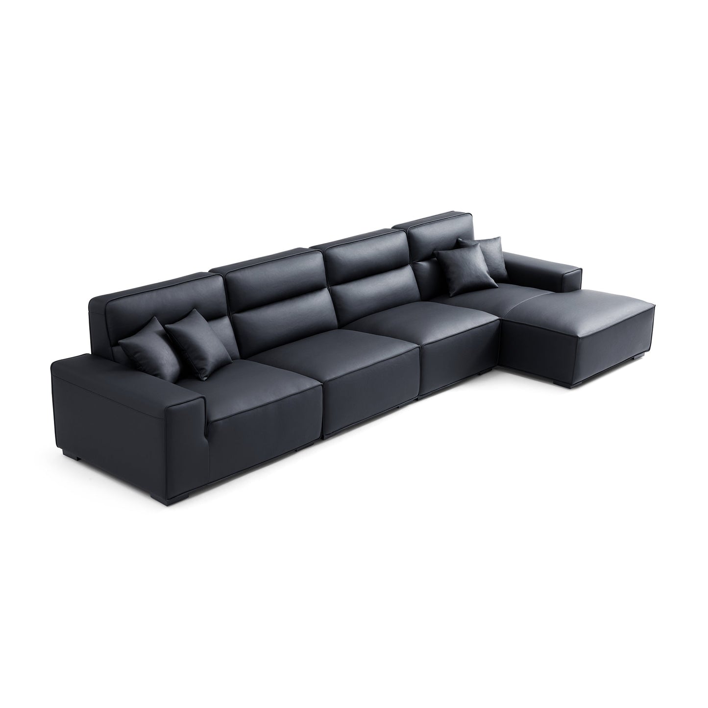 Domus High Back Modular Leather Sectional-Black-160.6"-Facing Right