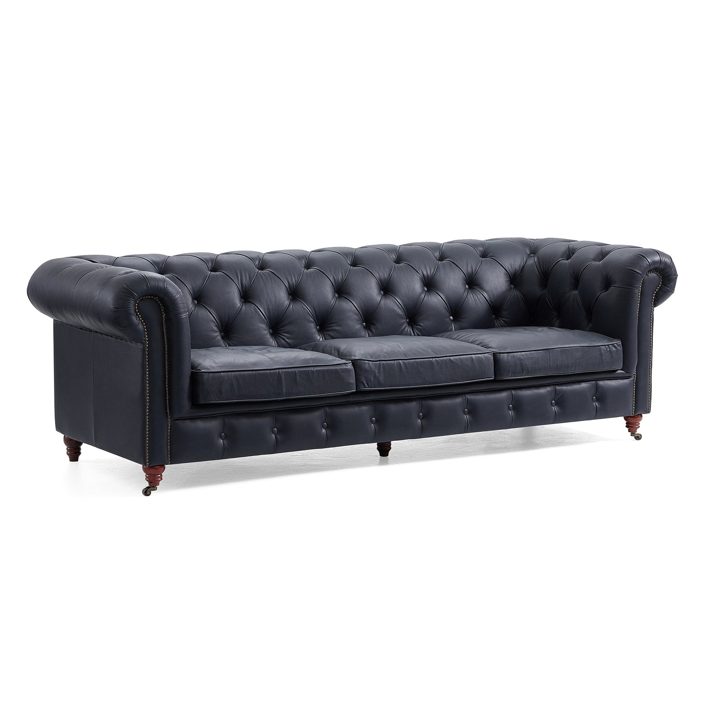 Durango Chesterfield Top Grain Leather Tufted Sofa-Black