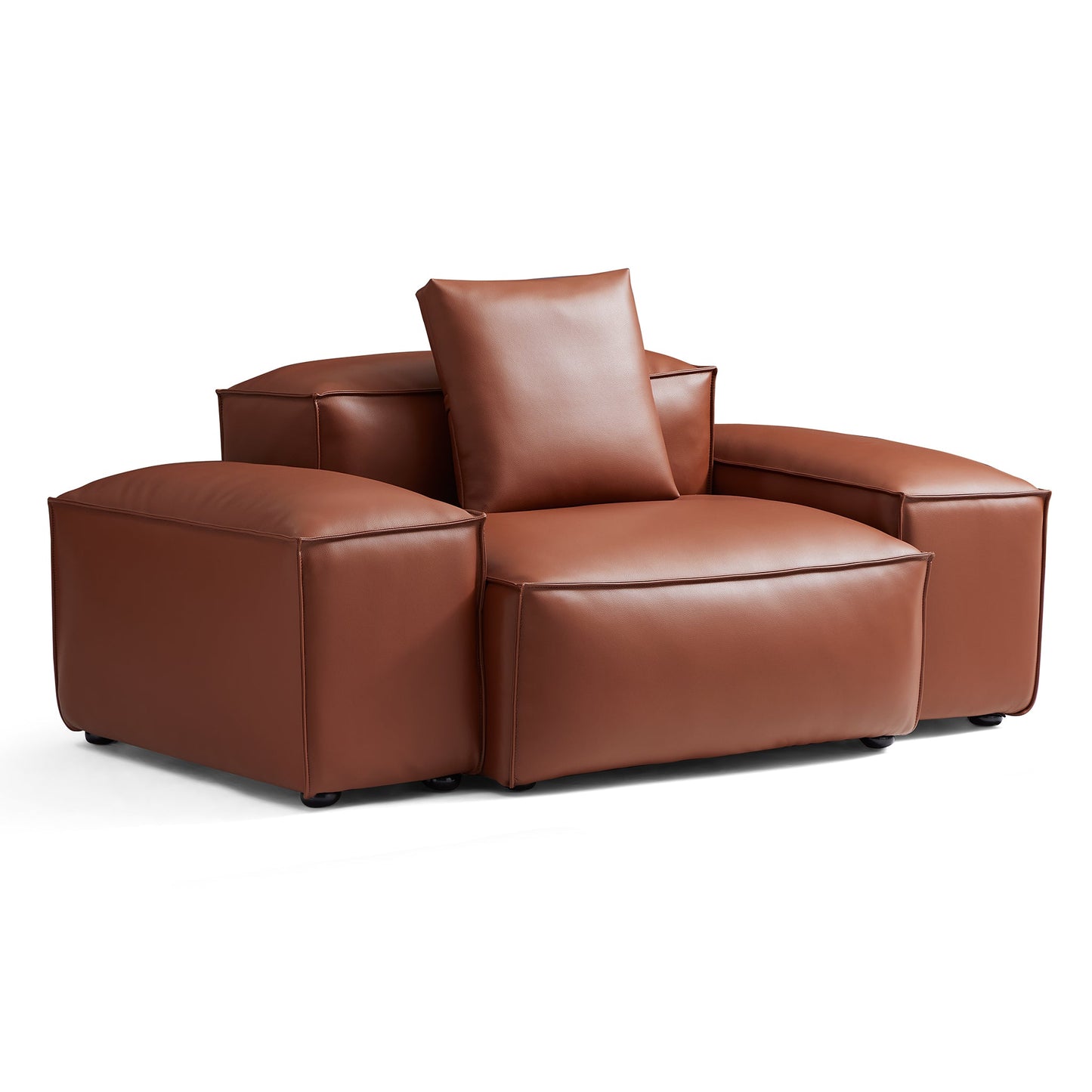 Cube Modular Brown Genuine Leather Armchair-Brown-68.1"-Low