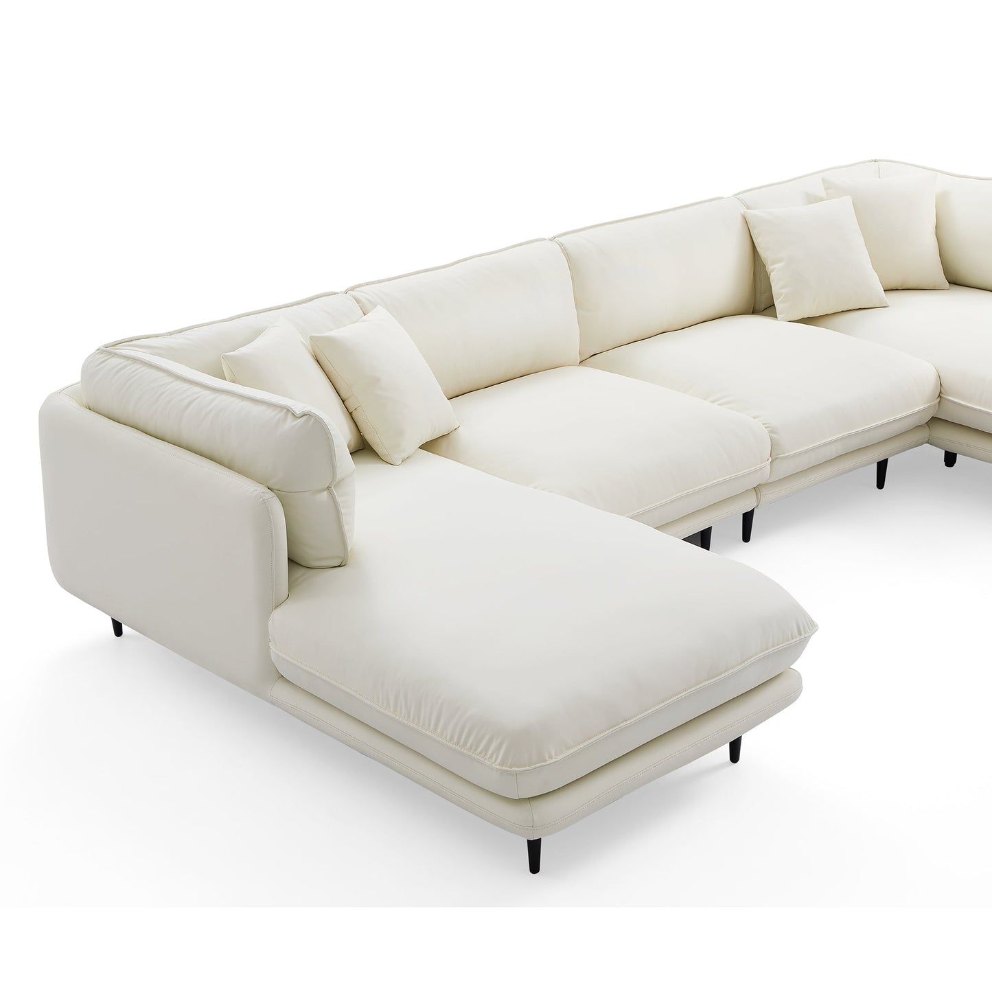 Vanilla White Leather U Shaped Sectional-White