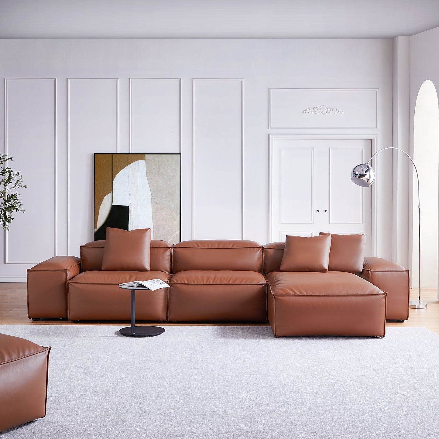 Flex Modular Brown Genuine Leather Sectional-Brown
