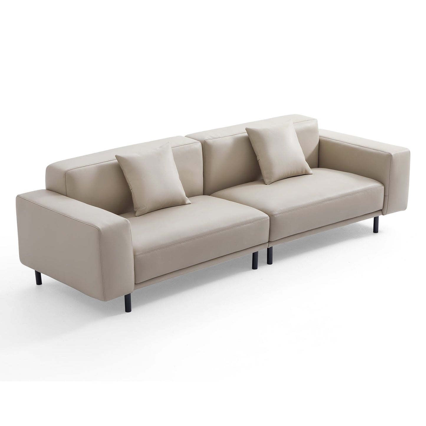 Noble Dark Gray Leather Sofa-Beige-111.0"