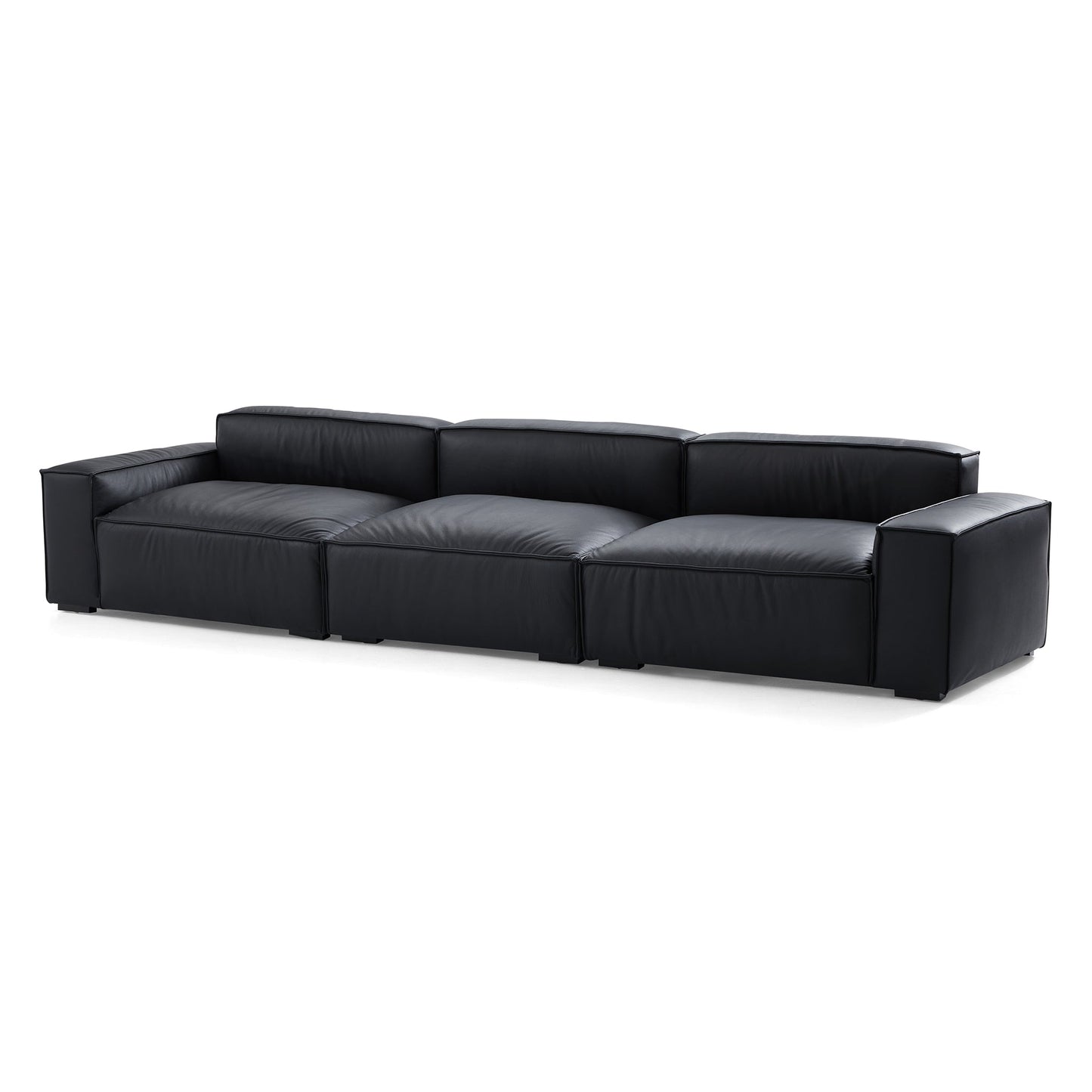 Luxury Minimalist Black Leather Sofa-Black-140.2"