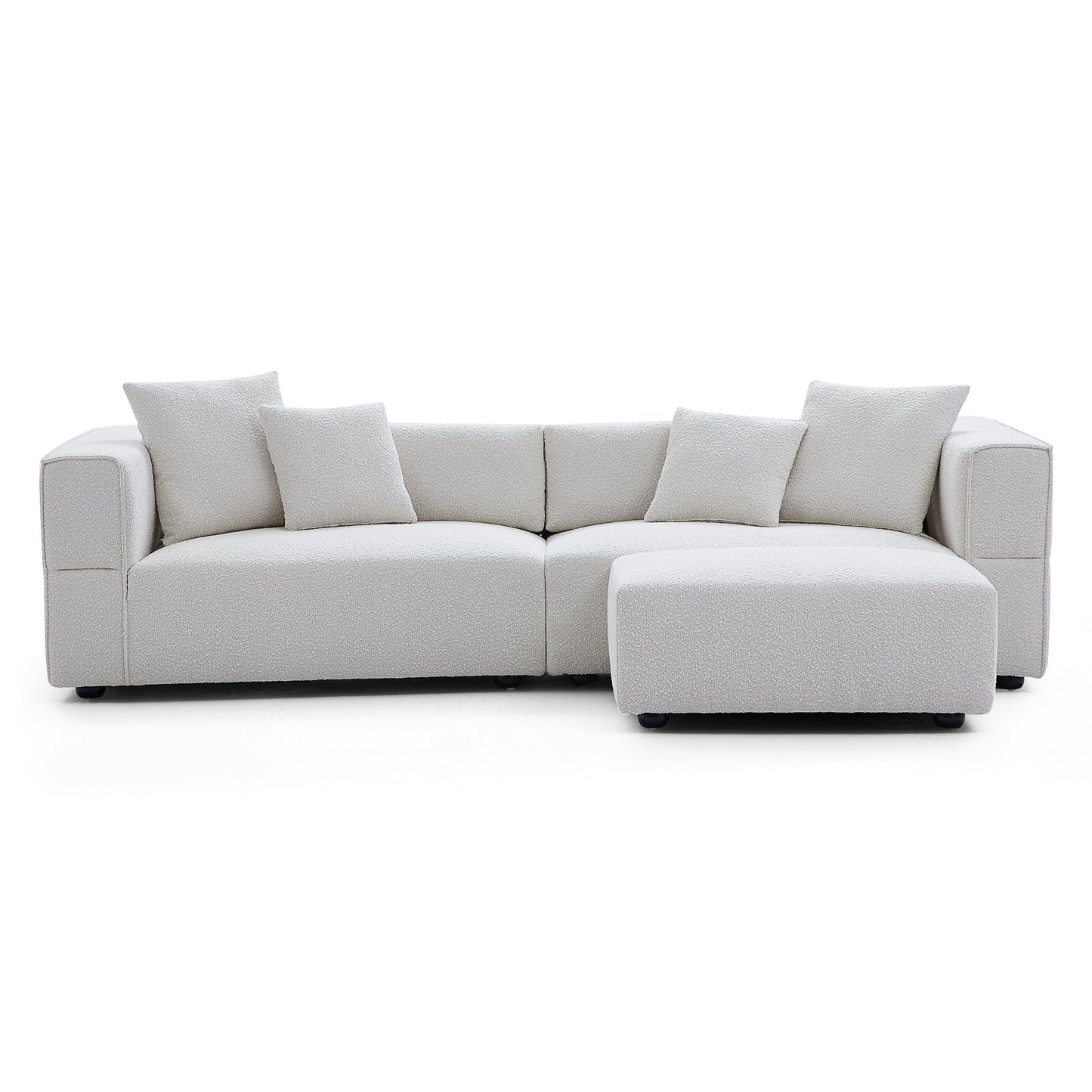 Nordic Modern Creamy Sofa with Ottoman-White-103.1"