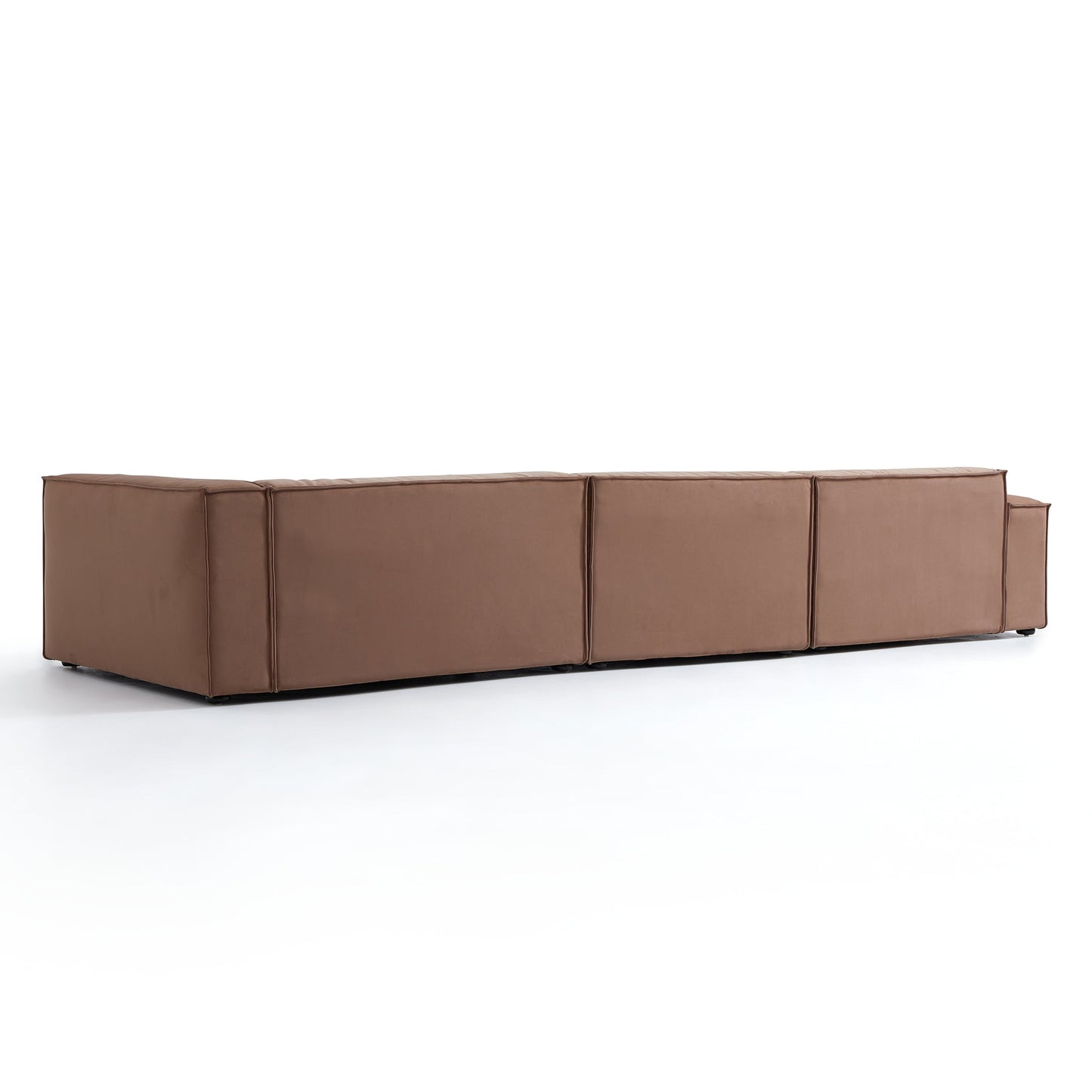 Luxury Minimalist Brown Fabric Sectional-Brown-145.7"-Facing Right