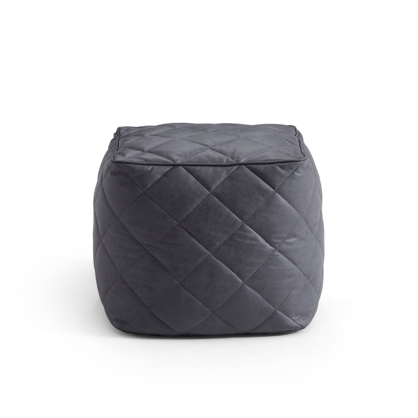Brody Brown Leathaire Square Pouf-Dark Gray
