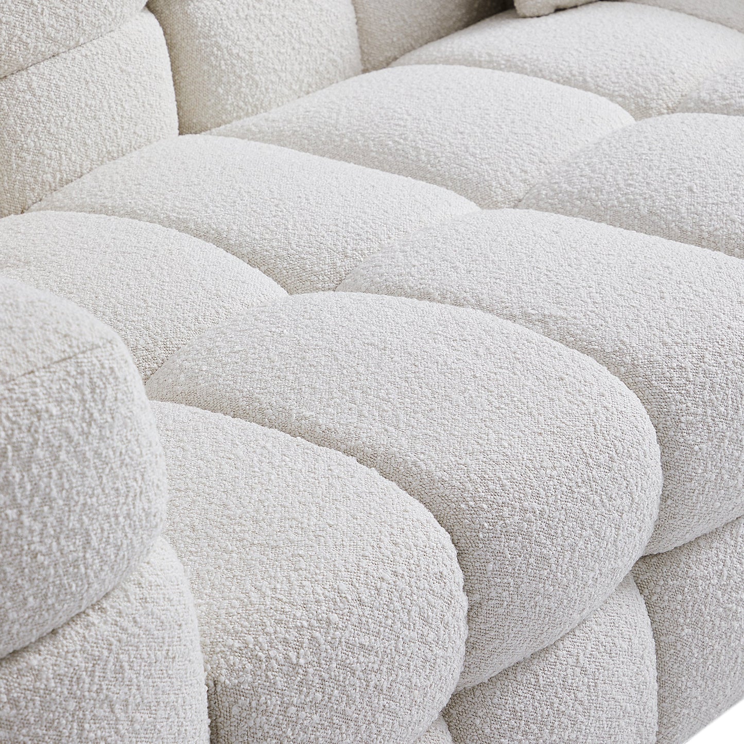 Cushy Cream Boucle Fabric Tufted Sofa-White
