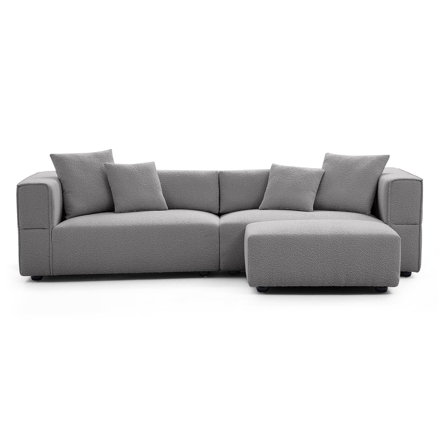 Nordic Modern Creamy Sofa with Ottoman-Gray-103.1"